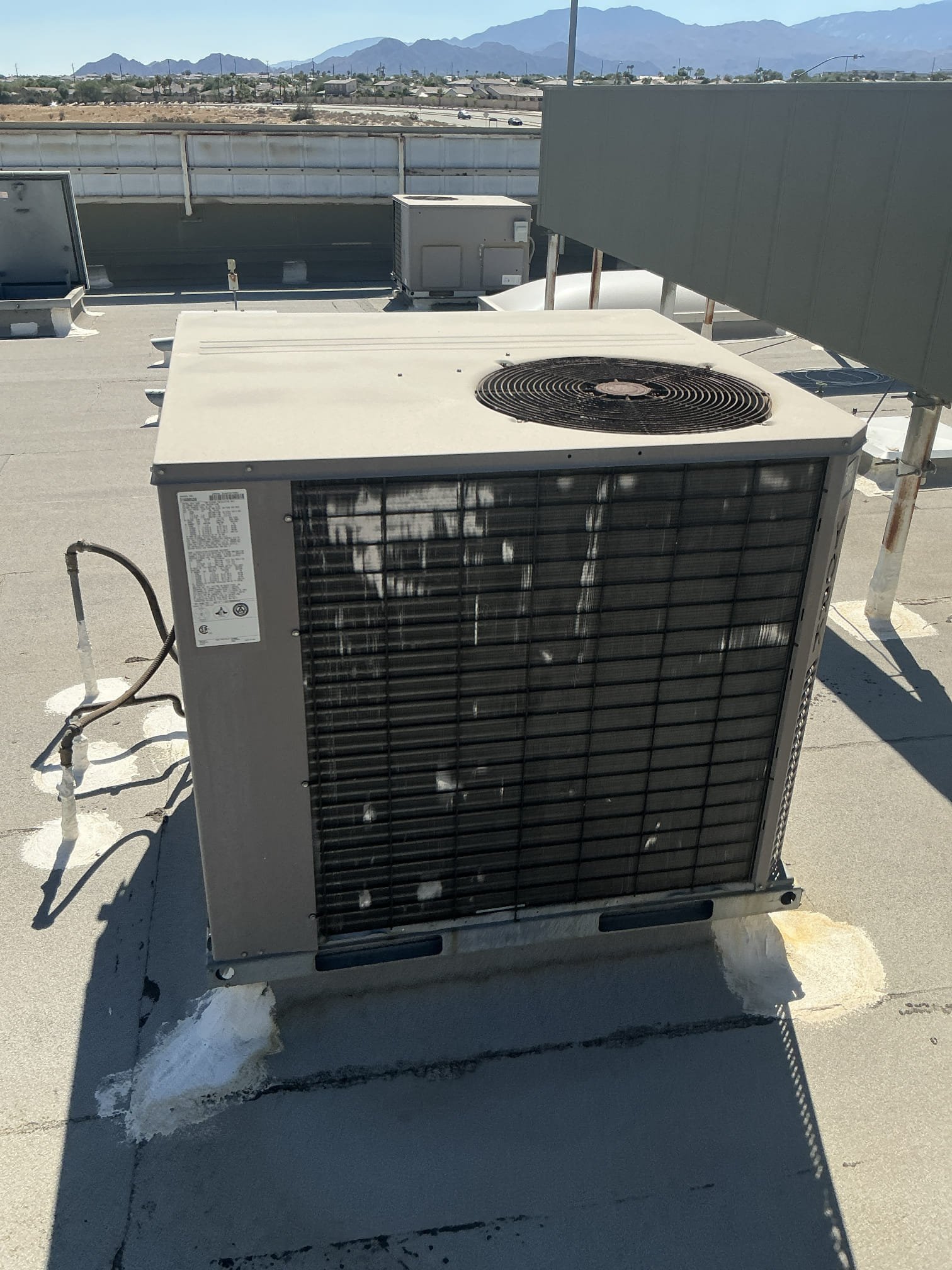 3 systems Percision tune up. Cleaned and replaced filters on roof. Verified refrigerant pressures are good. Verified electrical connections are secure. Cleared drain lines, verified drain lines are secure and draining properly. Checked compressors, front office has stopped cooling and then starts cooling again. York package unit - sn-9961 which serves front office compressor running in very high amps 20 amps Rla requires below 16 amps. Compressor stops running due to over heating which advise indicates compressor is failing. Equipment is 2006 in poor condition well past life expectancy. Equipment uses r22 refrigerant which is no longer manufactured. Recommend replacement of equipment to prevent continuous breakdowns. Attached estimate below also emailed for equipment replacement 