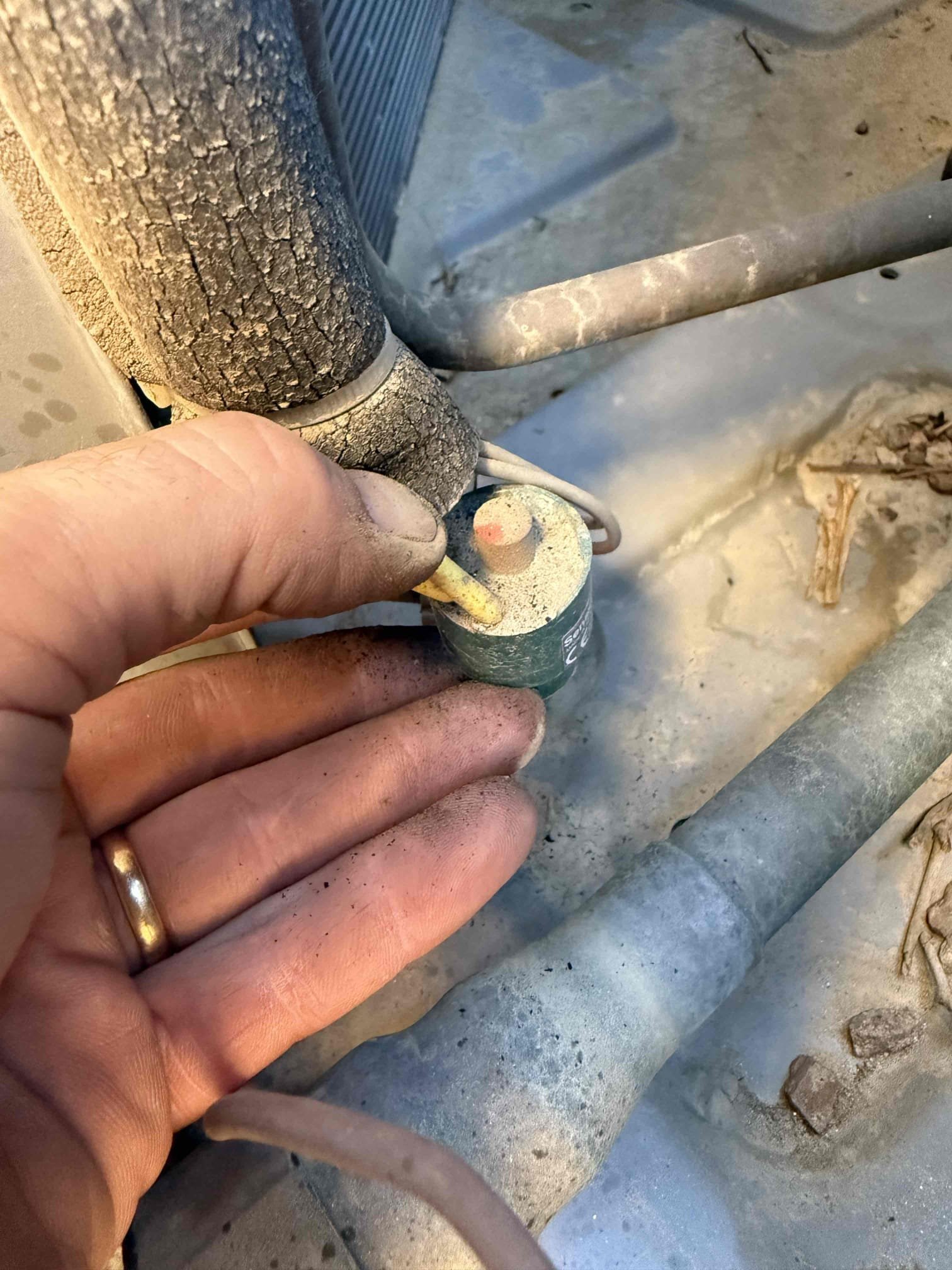 Found Lennox condenser off on high pressure switch (resettable). Replaced 1/4 hp condenser fan motor and capacitor. Reset pressure switch and tested system. System refrigerant charge was good. System is cooling properly now. Homeowner aware of age and life expectancy of systems in our valley of 10-15 years. 2- year warranty on motor and capacitor as Hyde’s family comfort club member.