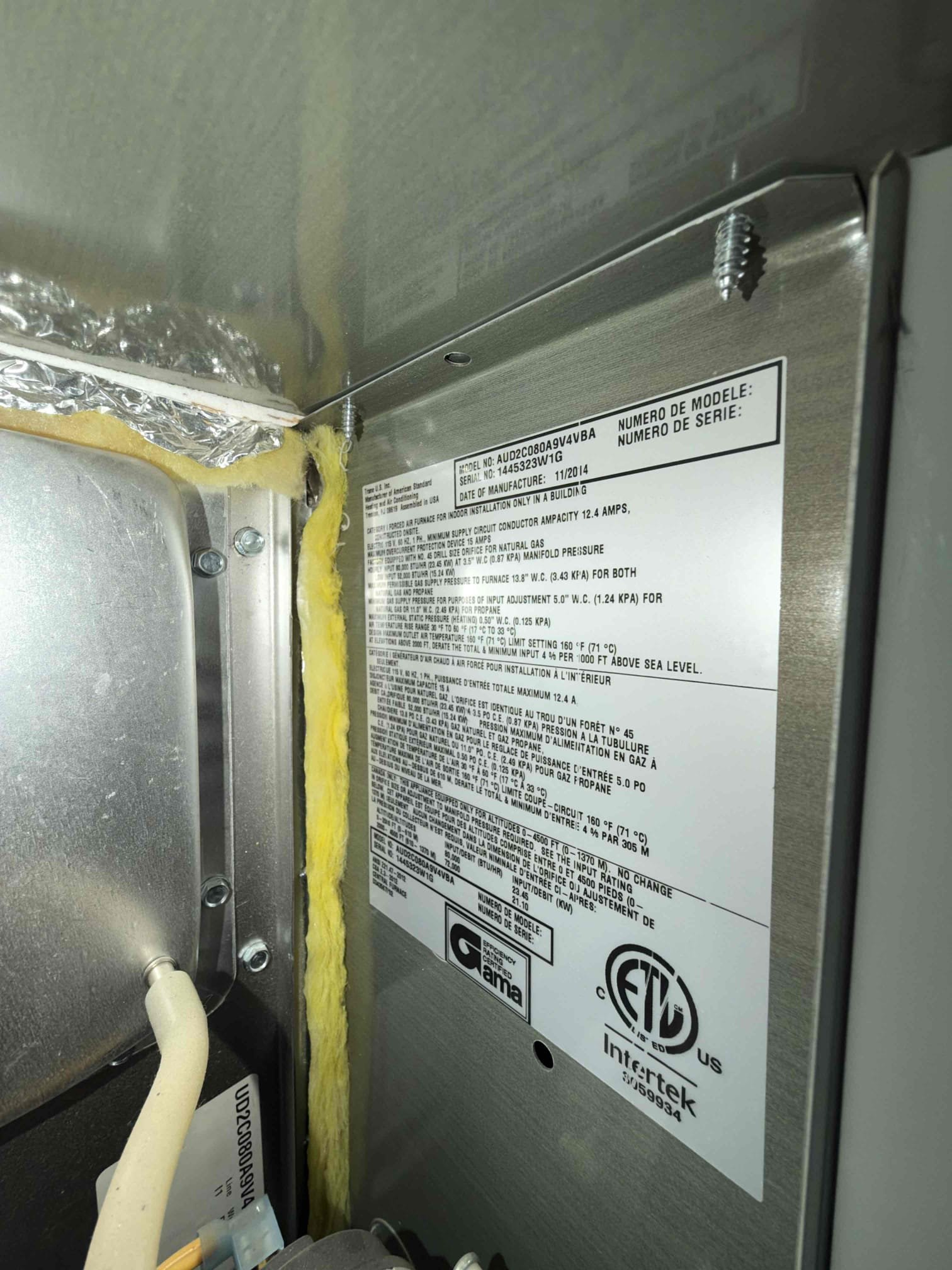 Maintenance on an American Standard platinum series 3 ton upload split system. Furnace is located in the closet by the front door. Washable filter at furnace. Condensation line cleared filter changed. Verified all electrical and safety. Check system sequence of operation. Checked inducer motor amps, checked pressure switch, check flame sensor and igniter, verify 24 V on gas valve, checked blower motor, cleaned all electrical and wiring, checked, compressor, amps, checked fan motor amps, checked, capacitor, checked, compressor kit, checked fuses and disconnect box, checked temperature split. System is working at time of maintenance. Client renewed bi-annual maintenance.