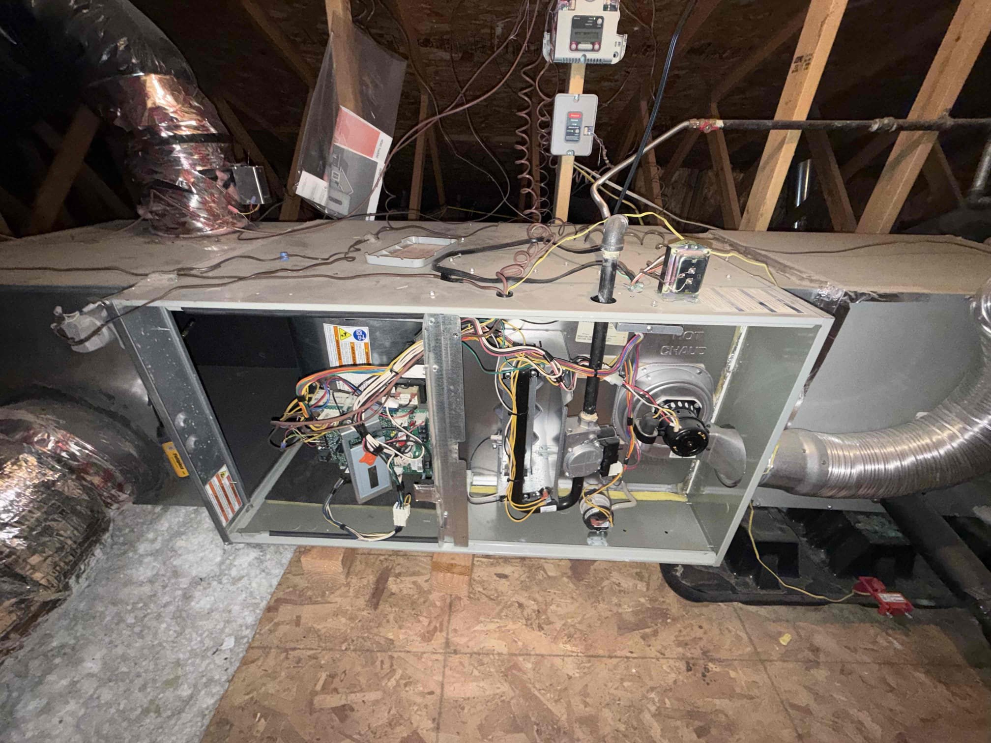 Rancho Mirage, CA - Performed annual heating maintenance on 2) 2013 American Standard split systems. Replaced 2) 18x30, 14x14, and 12x12 filters. FAUs are located in hallway attic access. Cleaned out burners furnace. Verified heating sequence of operation is working properly according to manufacturer specifications. Checked and detected zero carbon monoxide. Checked temperature rise. Cleared condensation lines. Zoning checked out operational. Thermostats checked out okay. Systems are working properly in heating at this time of service. Gave client Starbucks gift card. Prebooked cooling maintenance on site. 