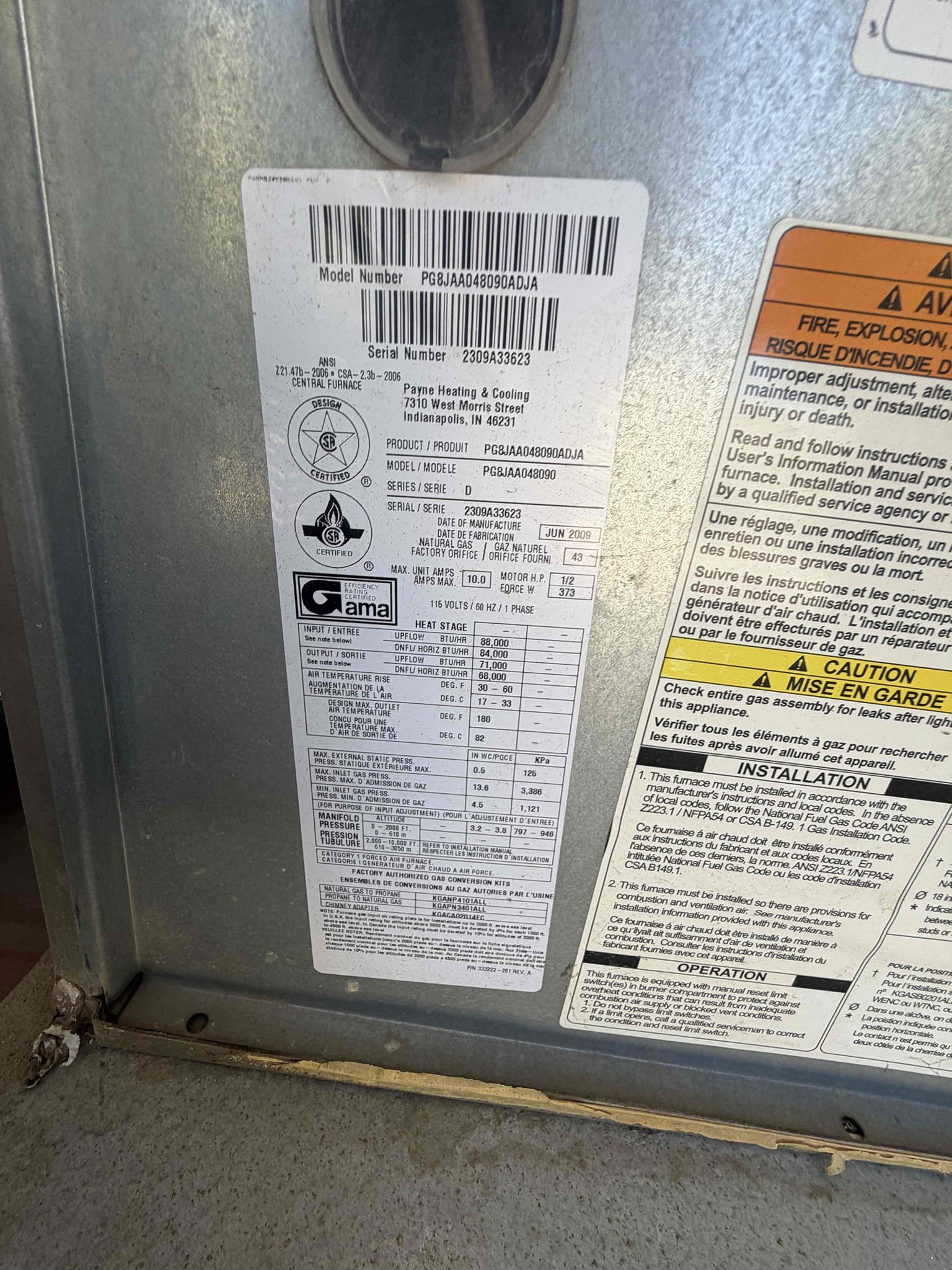 Performed an indoor safety maintenance on&nbsp;a American Standard furnace and a Payne furnace, Filters located inside filter rack and inside fau , fau located in separate outdoor closet upflow, changed 20x25 and washed filter, flushed condensation line, on fau followed sequence of operation, checked for amperage and voltage, checked for blower speed, check for any loose connections, check for carbon monoxide, check for temperature rise, check for capacitor, everything within range also cleared dust accumulated inside electrical component. Systems are working within specifications in heating at the time of maintenance. Gave Starbucks gift card.