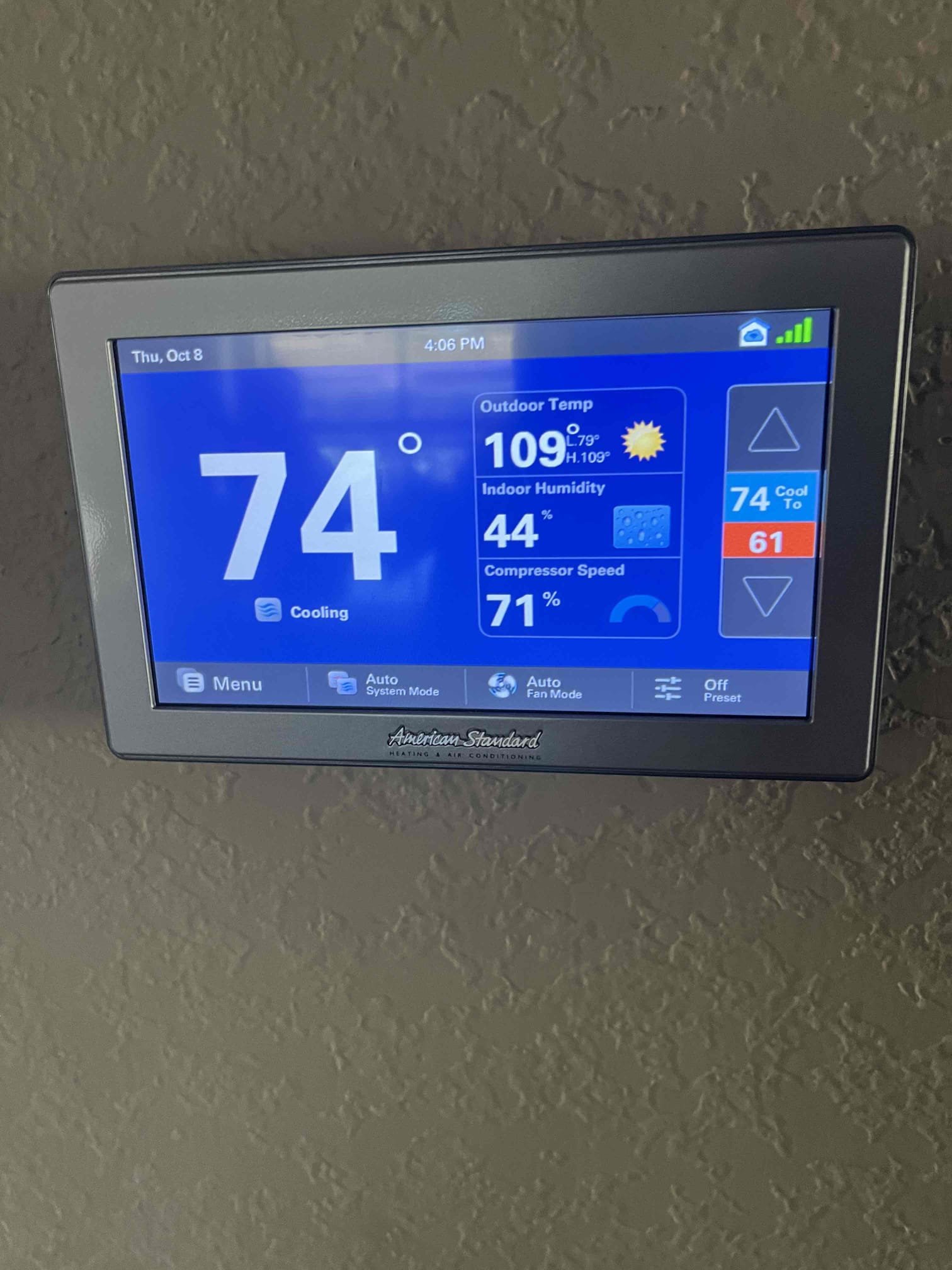 🔥💨
2018 American standard split system
Platinum series
Condenser located on ground
Furnace located in garage /upflow

Semiannual HVAC, fall service
Cleared condensation line, tested water, safety switch, brushed P-trap, replaced 20 x 25 filter located within the furnace

Cycle equipment follow Heating sequence of operation
Check this order, blower motor, heating safety sensors, gas, pressures, flames, amps and voltage

1050 thermostat checked ok
Check for carbon monoxide in the house/nothing detected

✅
System checked out operational at this  visit

🎃☕️
Gave Client Starbucks gift card for October maintenance