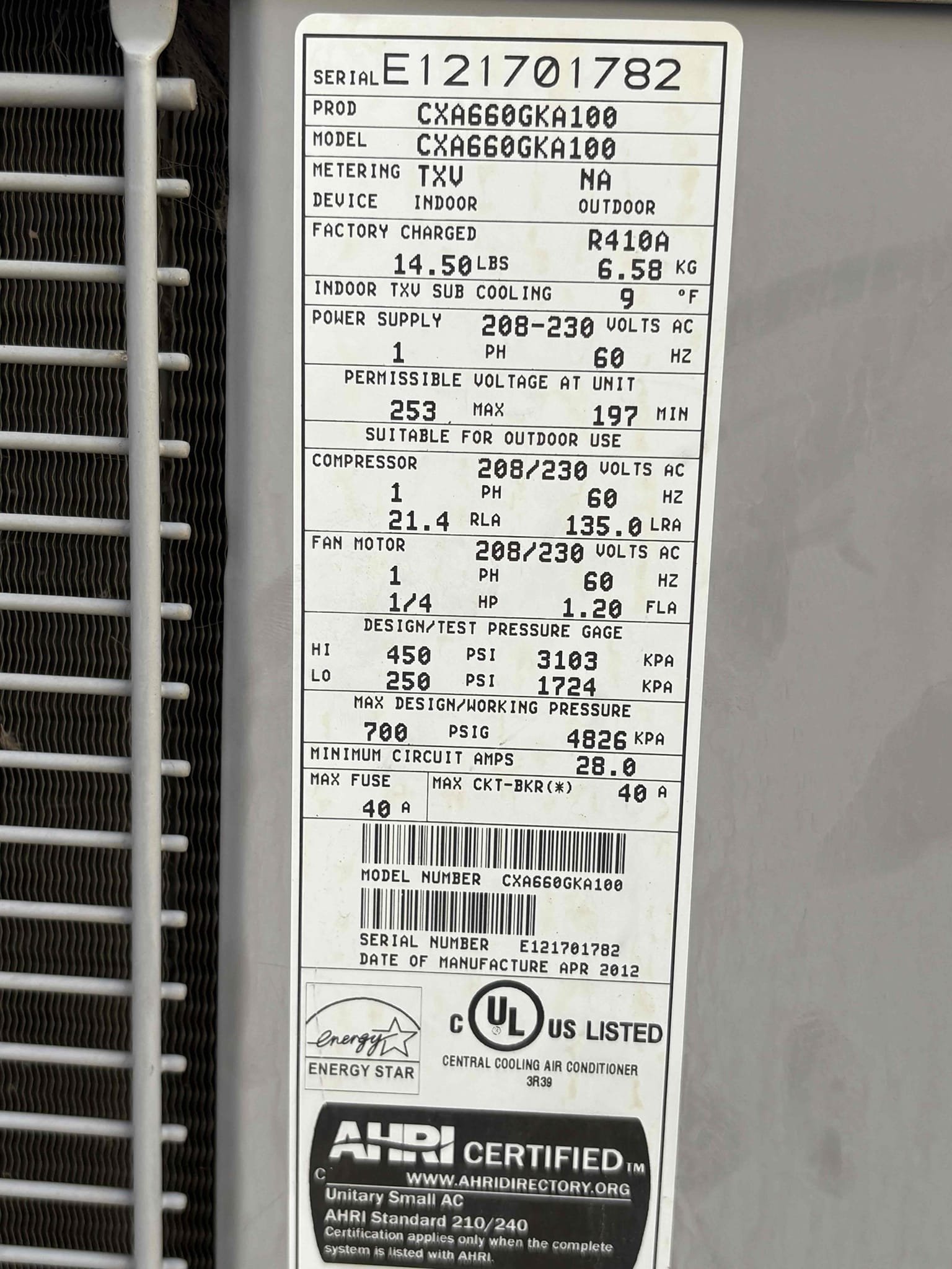 Upon arrival for return from yesterday‘s demand repair. system was actually cooling in the home. Temperature was dropping at the vent providing a 68° temperature double checked capacitor thermostat was properly calling for cooling. Client stated that the system will blow cold air and then cycle off to just blow normal temperature air I waited a few minutes after resetting the unit to see where the temperature is at. After letting the unit run compressor was not turning back on alert was blinking at the condenser fan communicator, indicating that the compressor was struggling after double checking amps on the compressor. Compressor was showing signs that it is overheating. I informed the client that the compressor is overheating and clients are going to meet with management to go over their options for replacing this 2012 R410 A unit. 
