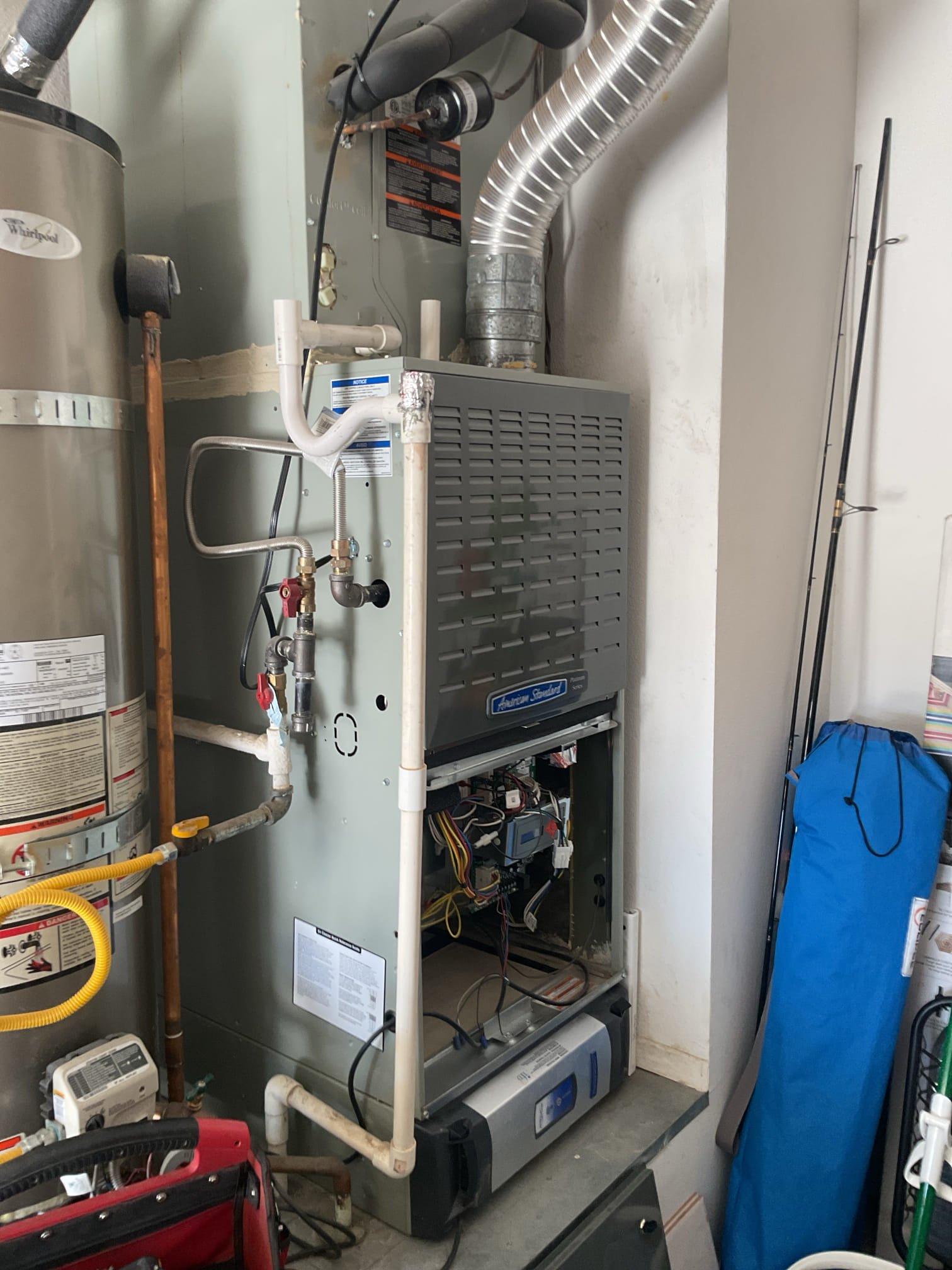 Palm Desert, CA - Indoor unit safety inspection and maintenance. Cleared P-trap with pipe brush and cleaned air filter with water and CO2 tank. Gas furnace executed the sequence of operation in heating with no carbon monoxide detected in the home. Check static and blower motor amp draw. Temperature heat rise was good. System is functioning according to manufacturer specifications. Pre-booked next service – Starbucks. 