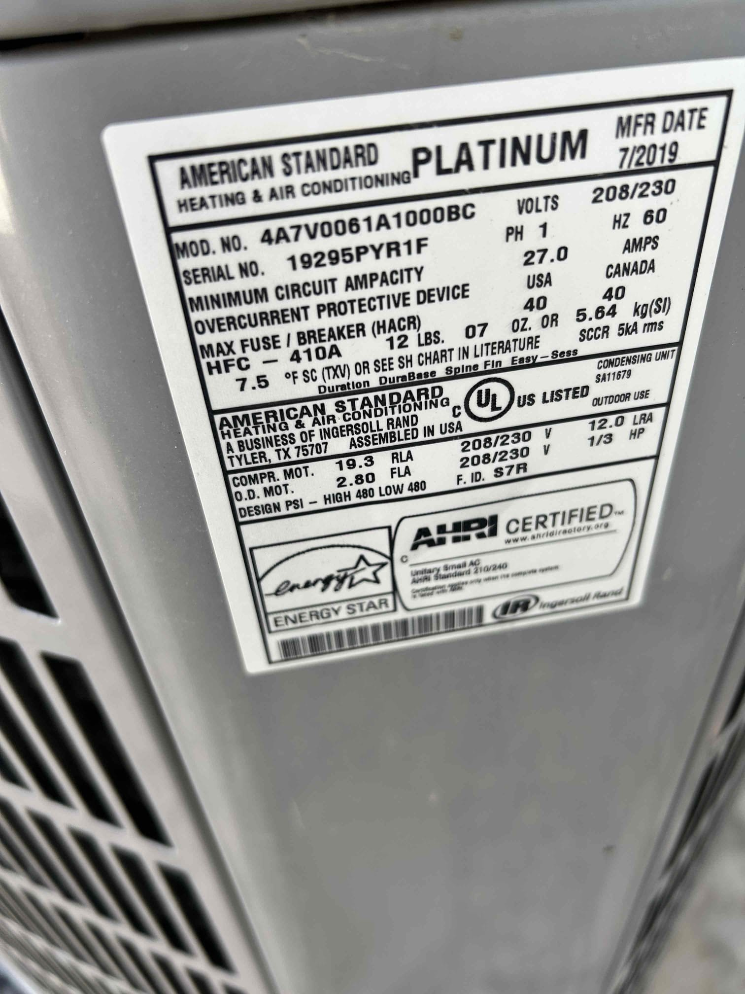 Performed annual preventative maintenance on 2019 American standard platinum split system. Washed the filter rack and washable air filter. Checked the thermostat, set to 1050 (as recorded), and verified the operating range for cooling and heating. Confirmed there were no active system alerts.
Maintenance and Operational Checks
* Inspected the gas valve, burner assembly, and safety switches.
* Checked the capacitor and verified heating operation.
* Checked system operating ranges and cycling.
* Tested cooling operation and checked compressor performance.
* Inspected and washed the applicable outdoor components.
* Verified proper system response and confirmed no active alerts.
* Cleared the service-related alerts and verified the system responded appropriately.

Recommendations
Recommend adding a condensate drain safety switch as an optional safety upgrade. This device helps protect against potential water overflow caused by a clogged condensate drain line, helping prevent water damage.