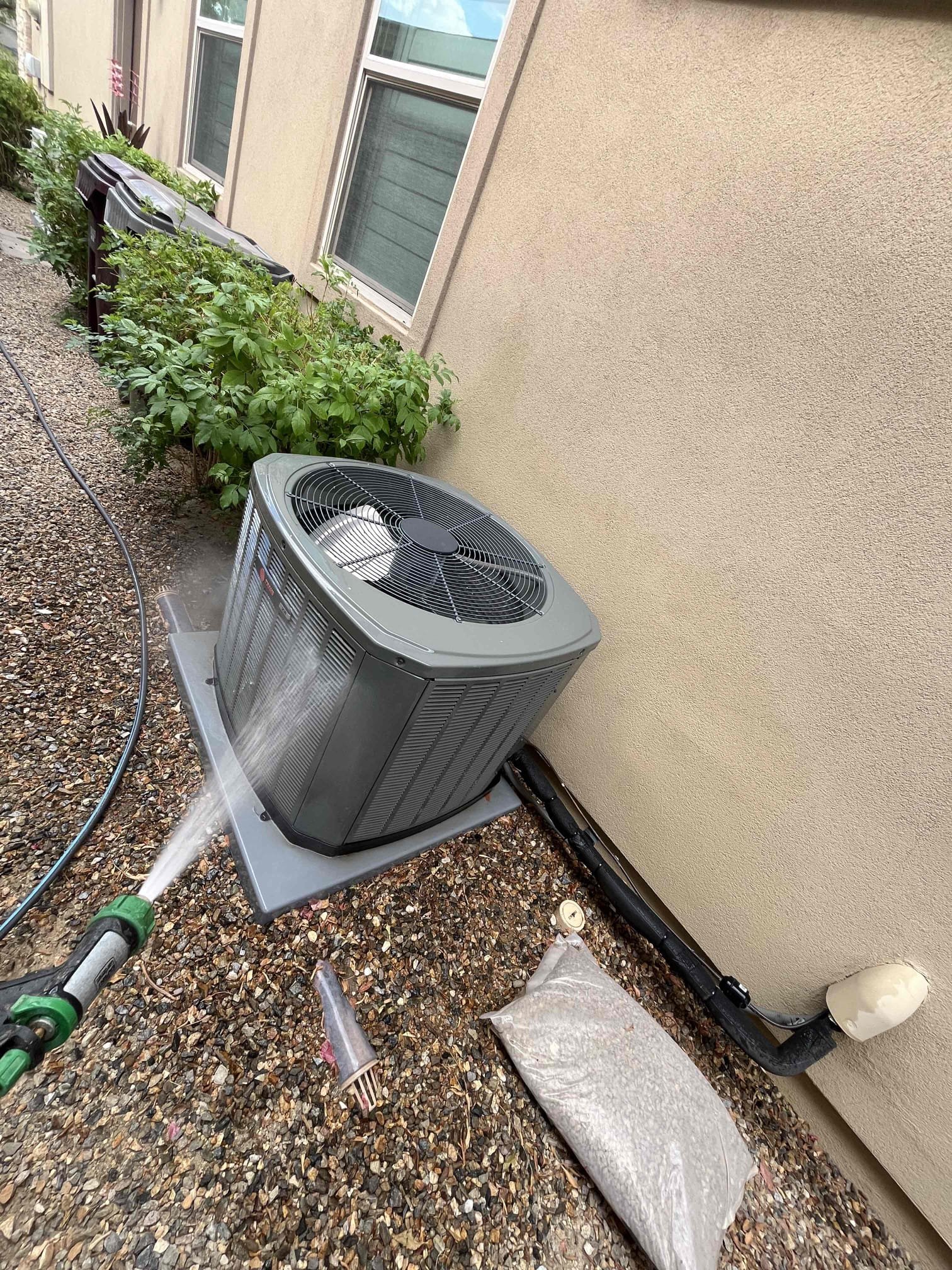 ❄️🔥💨
2017 Trane split system
90% furnace located in attic
Condenser located on ground

Semi annual HVAC fall service
Replaced filters located on lower wall, cycle equipment followed system, sequence of operation, at furnace check, heating safety sensors, gas, pressures, flame, sensor, burners, inducer fan motor, amps and voltage
Cleared condensation line, cleaned out burners, furnace, and mechanical platform
No carbon monoxide detected, air scrubber, checked out OK 

At Condenser, checked, capacitor, fan motor, compressor, amps and voltage
Secured and clean electrical connections at condenser and fuse box
( found cracked wire nut for high voltage/ replaced both wire nuts)
Rinse condenser coil

Garage Ductless washable filters, and condenser coil
✅
Equipment checked out operational at this visit

☕️🎃
Gave Starbucks gift card for October maintenance

📆
Client will call office and schedule summer maintenance