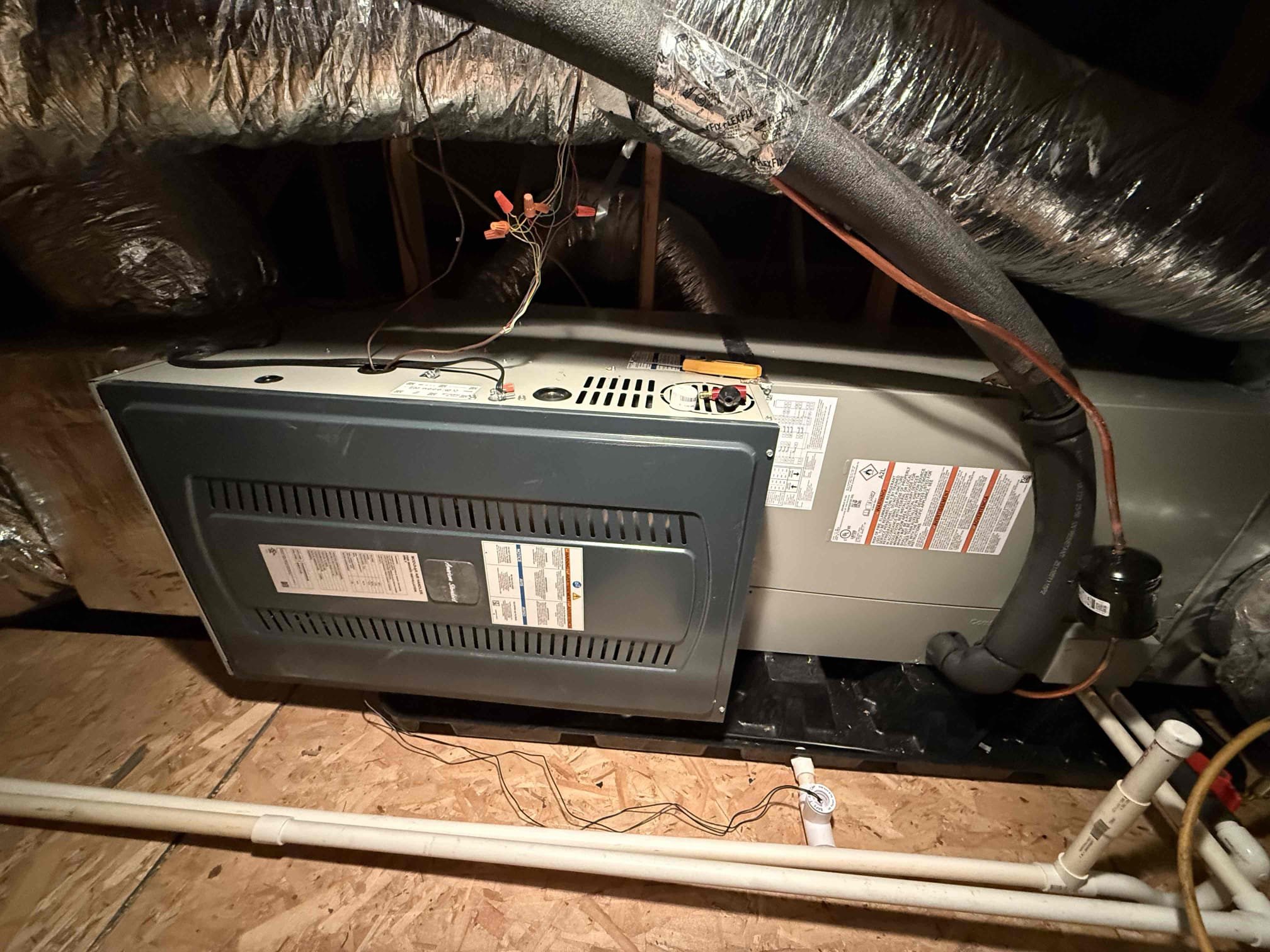 Performed annual heating maintenance on a 2026 American Standard Gold heat pump. Fau is located in hallway attic access. Replaced 20x25 and 14x14 filters. Followed sequence of operations and checked voltage, amperage, temperature rise, refrigerant levels, cleared condensation line from clear out valve, and secured electrical connections. Ecobee thermostat checked out operational. System is working properly in heating at this time of service. Gave client Starbucks gift card. 