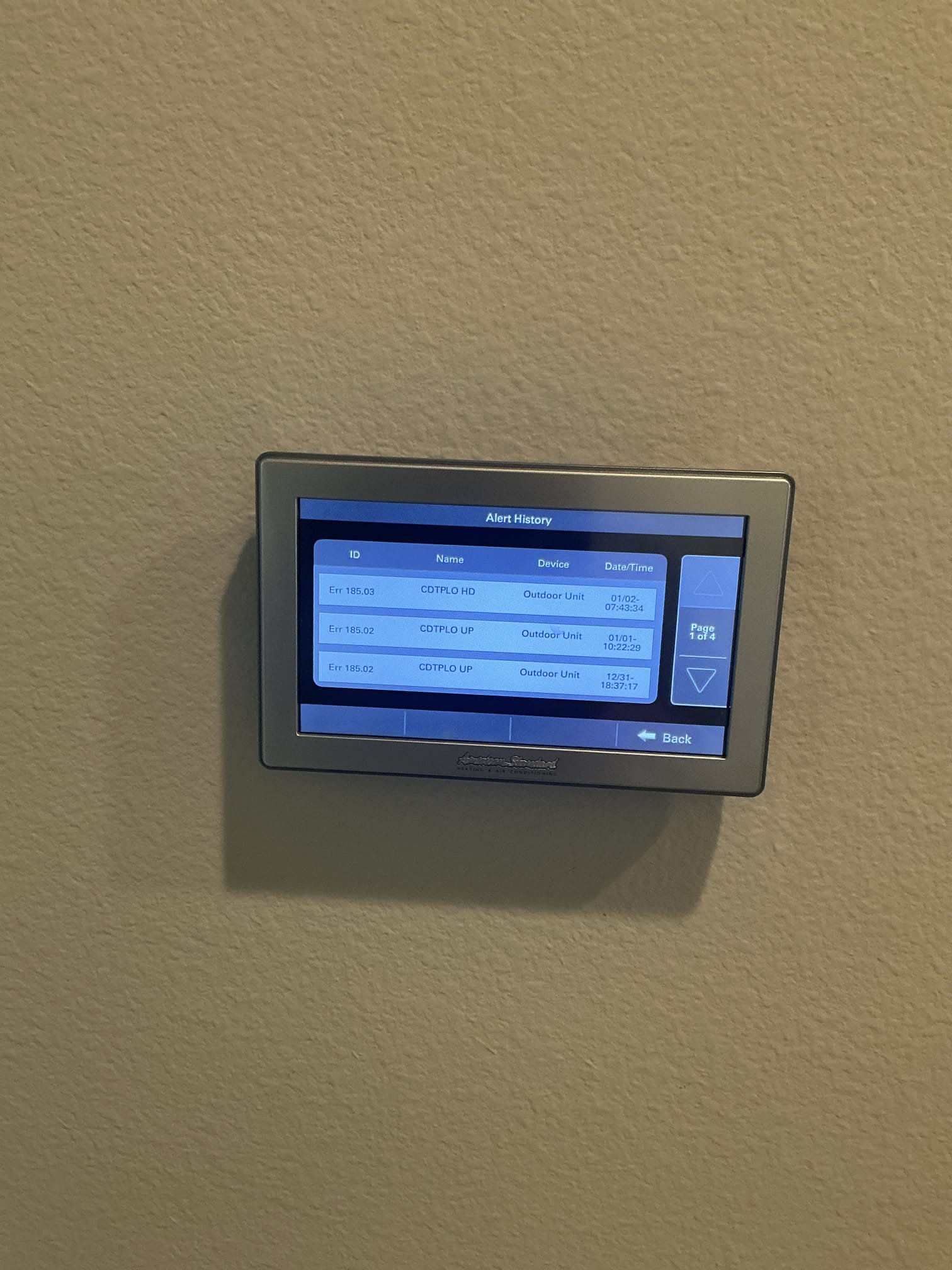 Equipment idle all weekend and compressor not running. Odd alerts in history 185. Equipment started up and running on arrival. Ohmed out dome sensor 3k also dc v out of range -435 dc. Installed new dome sensor which ohmed out at 9 k at 68 degrees which is good also 2.02 dc v. Equipment now working properly according to manufacturer specifications. 