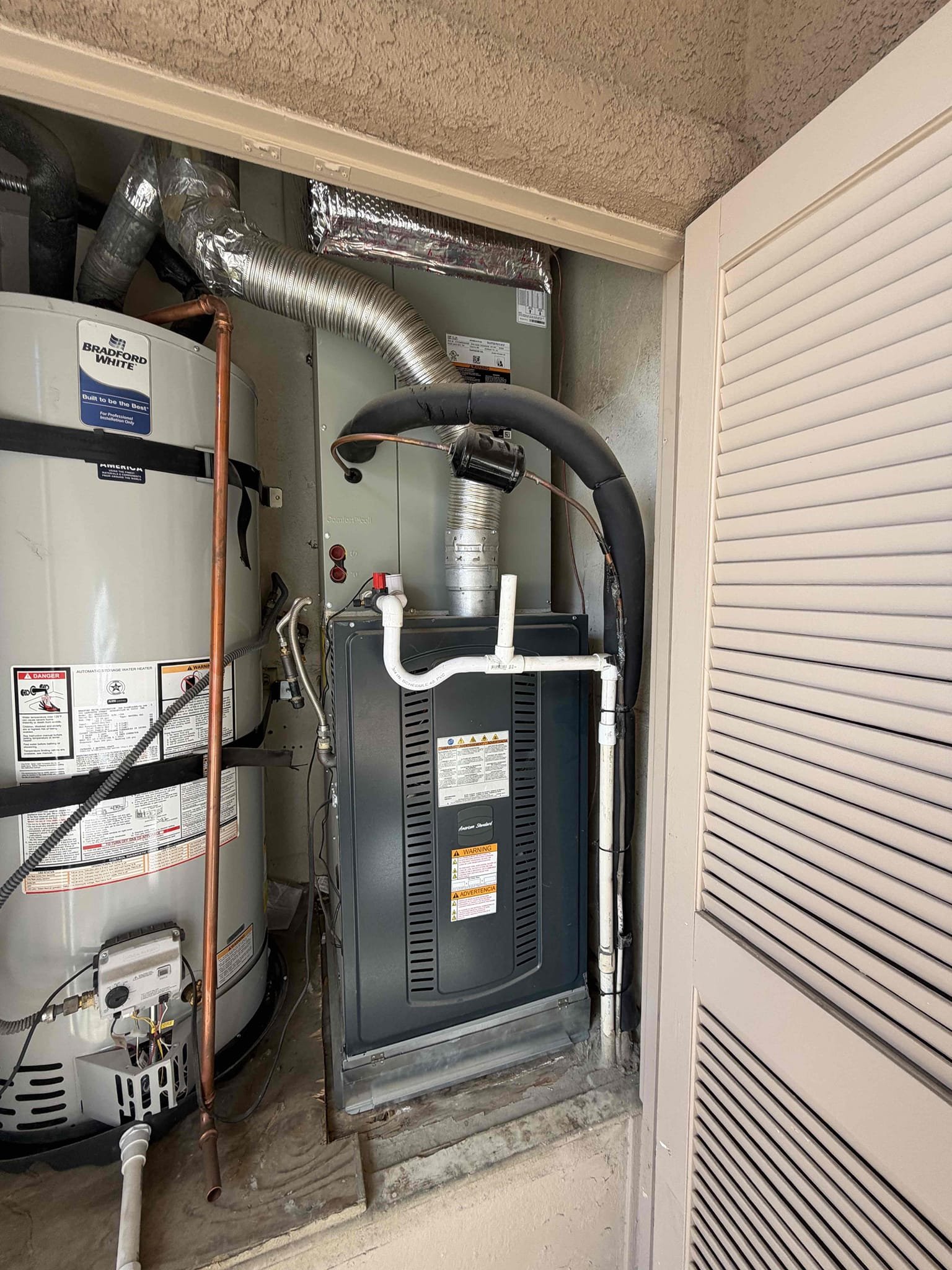 Performed an indoor safety maintenance on an 2 American Standard furnaces. Filters located inside filter rack, fau located in laundry room and outside closet, changed 2 20x25 filter, flushed condensation line, on fau followed sequence of operation, checked for amperage and voltage, checked for blower speed, check for any loose connections, check for temperature rise, everything within range also cleared dust accumulated inside electrical component. Systems are working within specifications in heating at the time of maintenance. Gave Starbucks gift card 