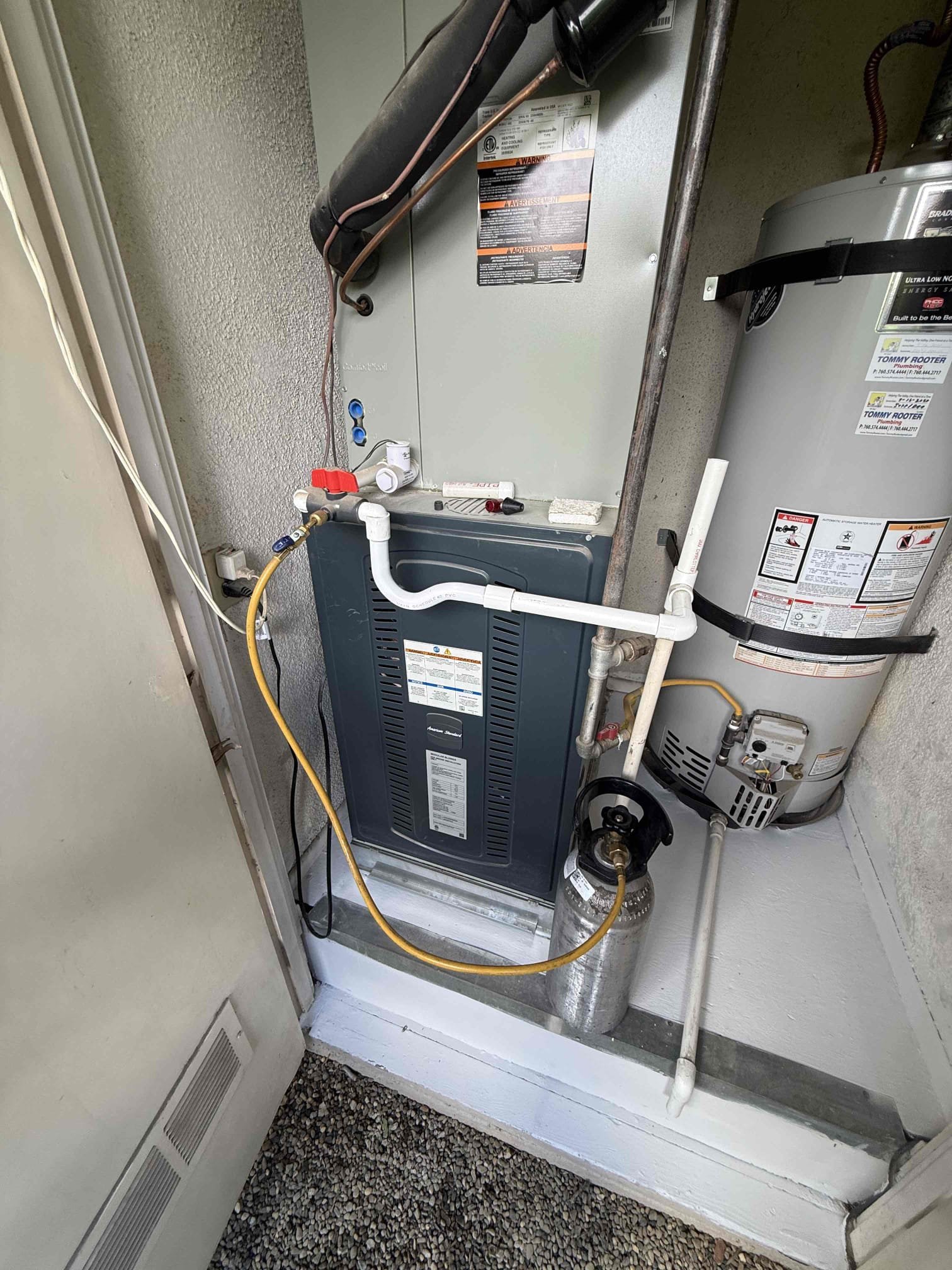 Performed annual heating maintenance on a 2) 2024 American Standard Platinum Heat pumps. Upflow FAUs are located in garage and outdoor mechanical closets. Replaced 2) 20x25 filters located in filter racks. Cleared condensation lines from clear out valves. Serviced garage ductless unit and rinsed washable filters. Followed sequence of operations and checked voltage, amperage, temperature rise, refrigerant levels, and found no error codes on CDAs. 1050 thermostats checked out operational. Both systems are working properly in heating at this time of service. Gave client Starbucks gift card. 