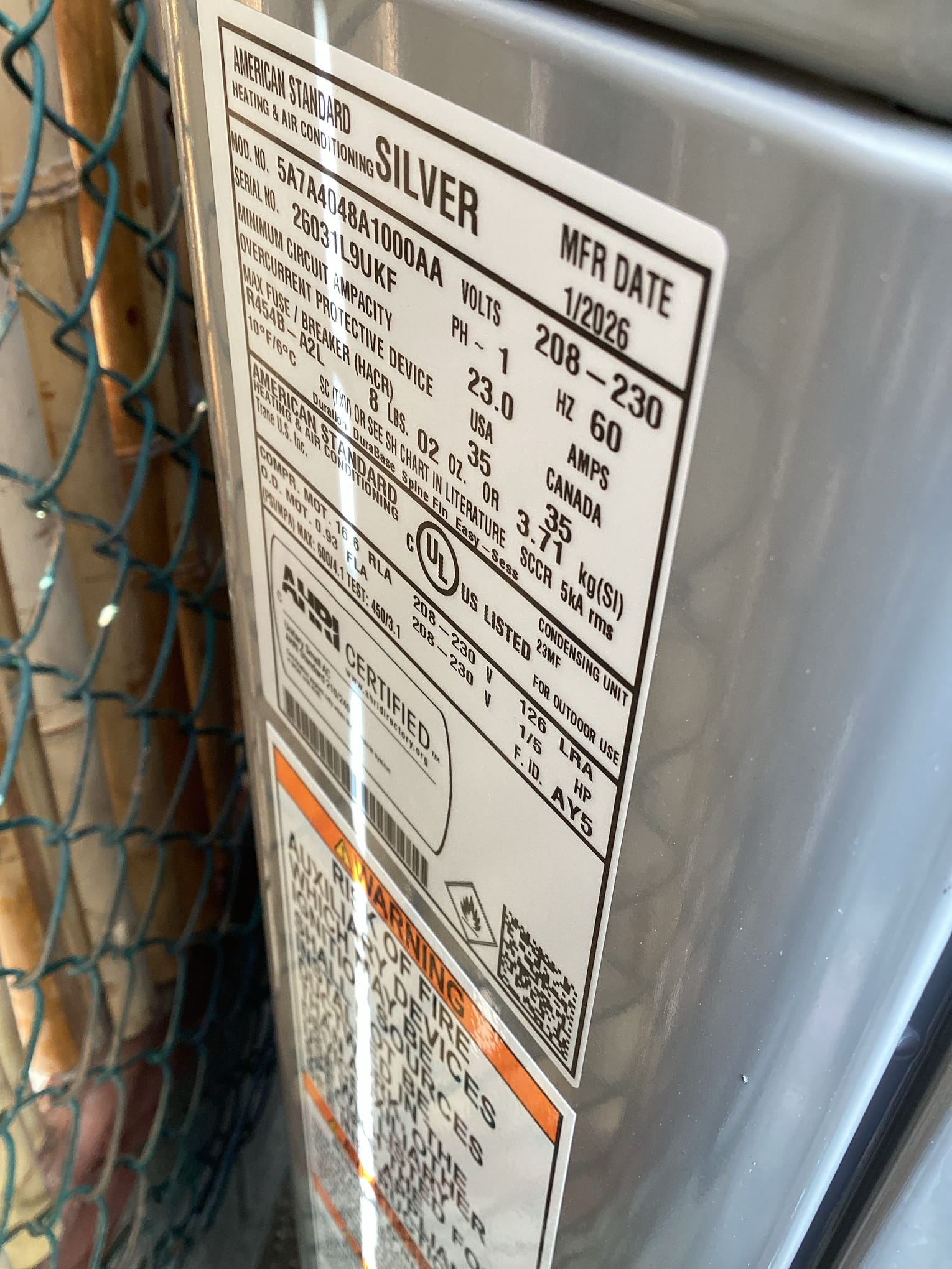 Installed American Standard 4 ton Condenser and Coleman Down-flow Air Handler and Evaporator Coil