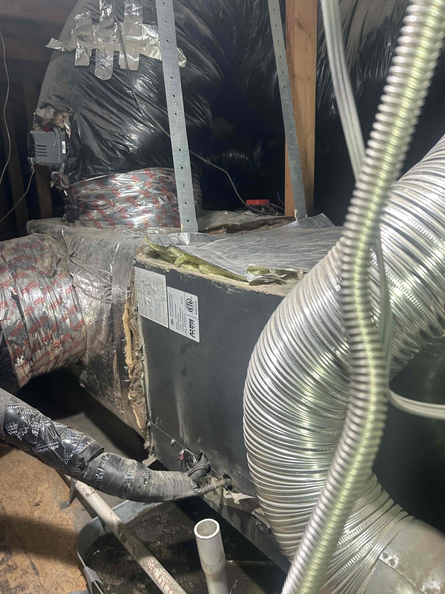 Performed annual maintenance in heat on a Goodman split gas location hallway attic.  Tested heat Sequence of operation, changed filters, checked amps, voltage, blower wheel capacitor,  safety switches working at range.  

Cleared condensation line-found water leaking into secondary pan. After further inspection found cracked pee trap. Repaired drain line in attic. Equipment working to manufacture specification in heat at this time of visit. 