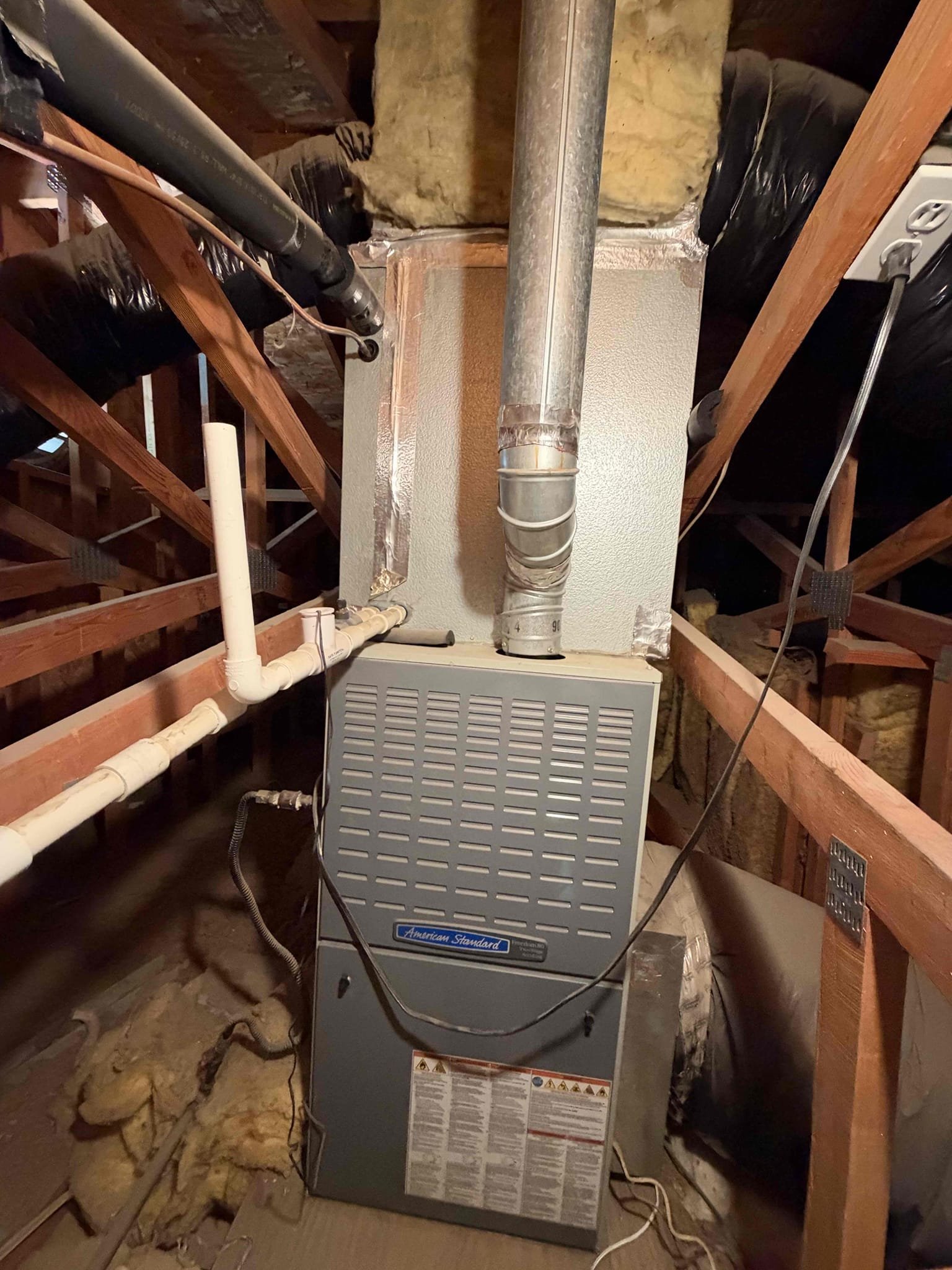 Maintenance on an American Standard platinum series allegiance 4 ton upflow split system. 20 x 30 filter located in hallway. Condensation line is cleared filter changed. Honeywell thermostat working properly. Attic access, and hallway. Verified all electrical and safety. Checked system sequence of operation. Checked inducer fan motor amps, checked pressure switch, checked sensor and igniter, checked 24 V on gas valve, checked blower motor. Cleaned all electrical and gas compartment. Changed batteries in humidifier sensor. System is working at time of maintenance. Spoke with client about age of equipment. 