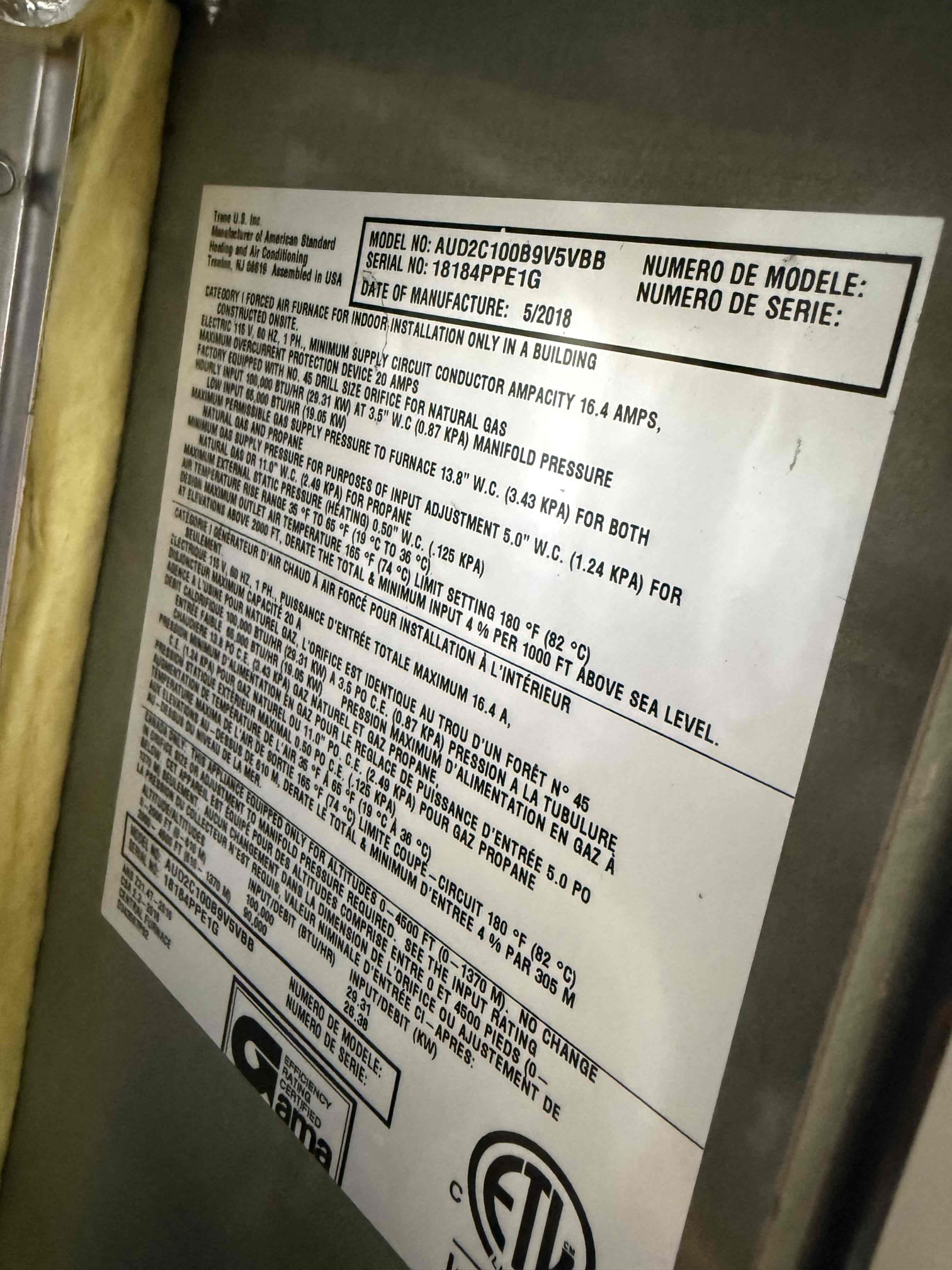 Palm Springs, CA - Performed annual heating maintenance on a 2018 American Standard split system. Upflow fau is located in outdoor closet. Rinsed washable filter located in blower compartment. Cleared condensation line from fau. Cleaned out burners furnace. Verified heating sequence of operation is working properly according to manufacturer specifications. Checked and detected zero carbon monoxide. Checked temperature rise. Checked microamps for flame sensor. Everything checked out operational. Honeywell 8000 thermostat checked out in range. System is working properly in heating at this time of service. Gave client Starbucks gift card. Client opted to wait to schedule. 