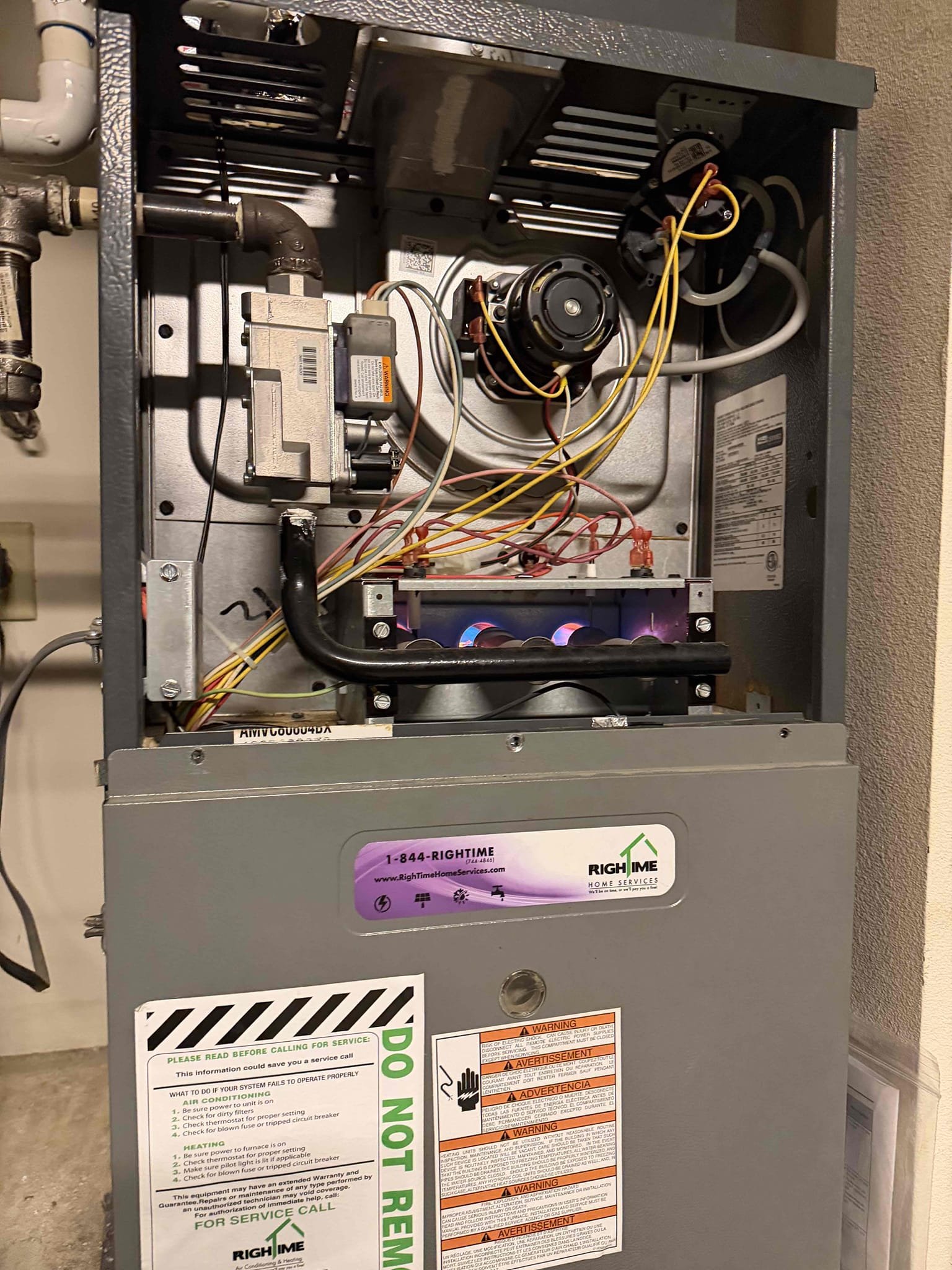 La Quinta, CA - Performed an indoor safety maintenance on an Amana furnaces. Filters located inside filter rack, fau located in garage, changed 16x25 filter, flushed condensation line, on fau followed sequence of operation, checked for amperage and voltage, checked for blower speed, check for any loose connections, check for carbon monoxide, check for temperature rise, check for capacitor, everything within range also cleared dust accumulated inside electrical component. Systems are working within specifications in heating at the time of maintenance. Gave Starbucks gift card
