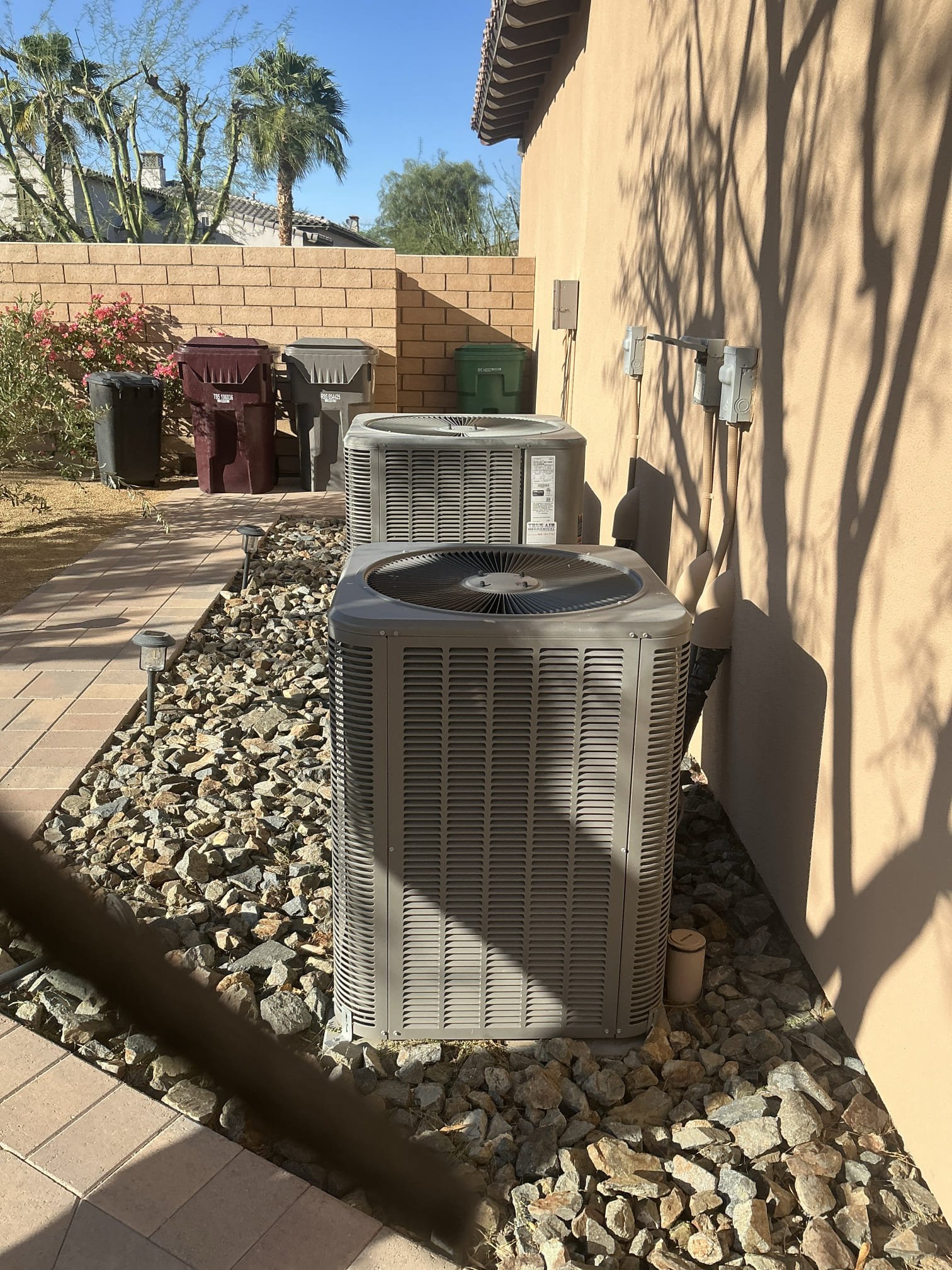 Master bedroom sn 8158–outdoor unit stuck on due to failed capacitors and contactor stuck closed. Replaced contactor and capacitors for fan motor and compressor. Repaired burnt wires. Equipment now operating properly. 

Sighned up on maintenance plan to save on repairs. 