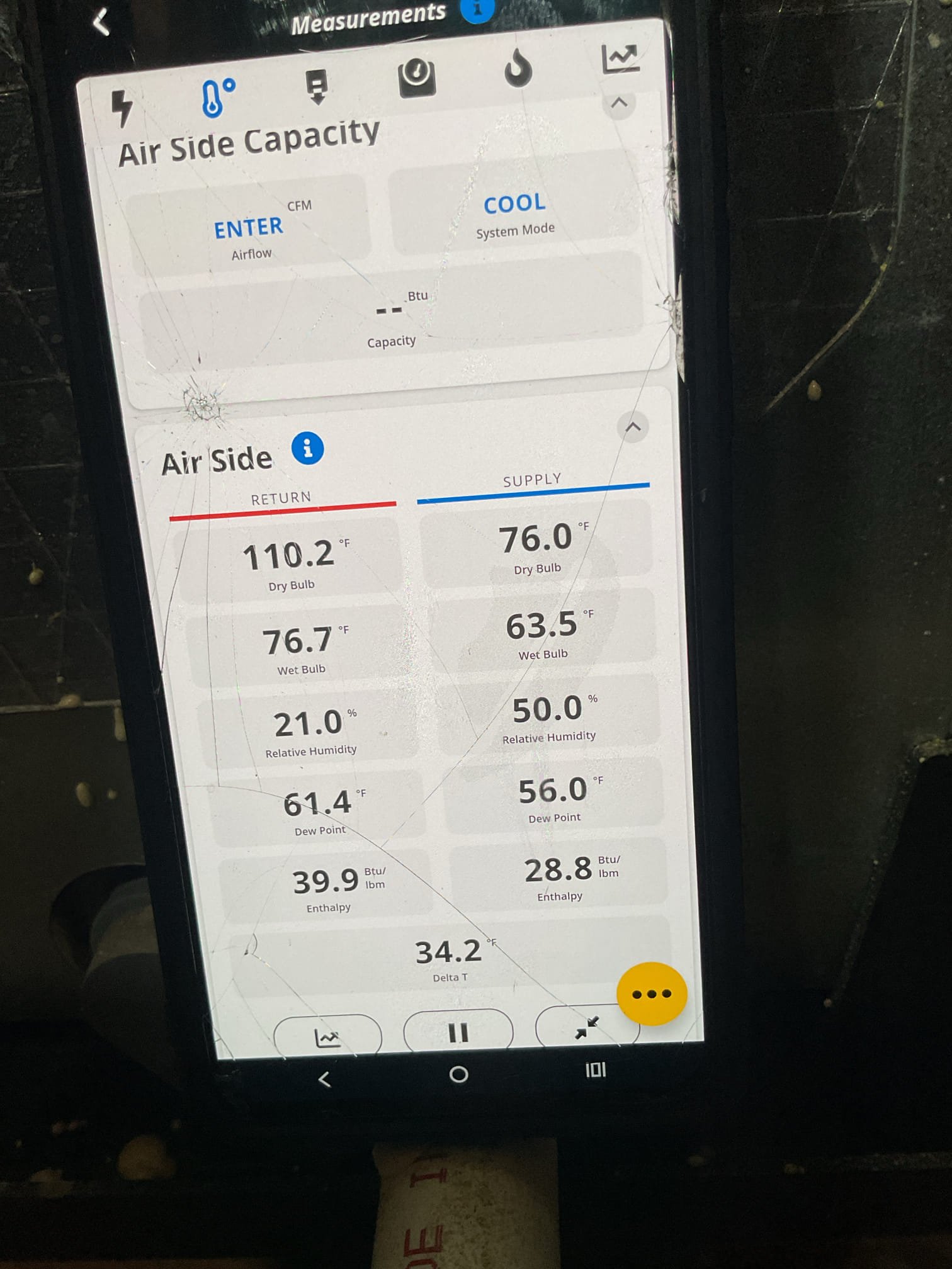 Indoor unit safety inspection and maintenance. Gas furnace executed the sequence of operation in heating. Cleared condensate and replaced filters. Checked blower motor amp draw, static pressure and temperature heat rise. No carbon monoxide was detected in the home. Replaced hermetic capacitor – paid via C. C. Pre-booked summer maintenance – Starbucks