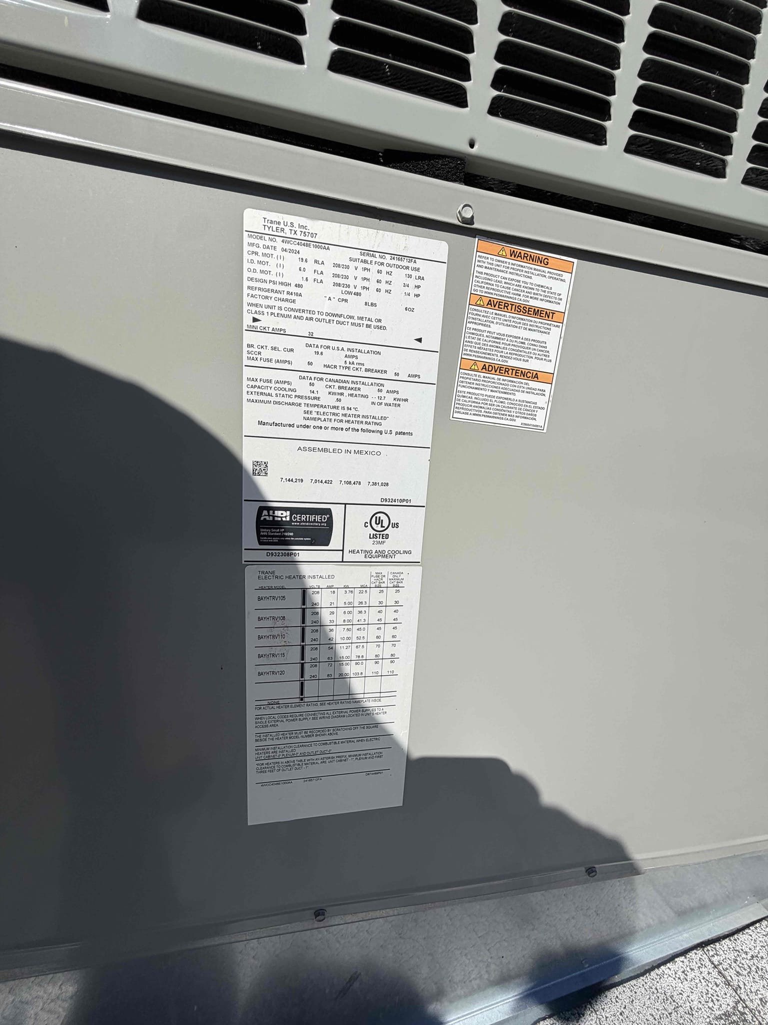 Performed a heating maintenance on a American Standard package unit, did not changed filter was changed before visit, filter located on ceiling, flushed condensation line, on unit check for amperage and voltage, followed sequence of operation, check for capacitor, check for temperature split, everything within range also clear out dust accumulated inside electrical component area. System is working within specification in heating at the time of maintenance. Gave Starbucks gift card