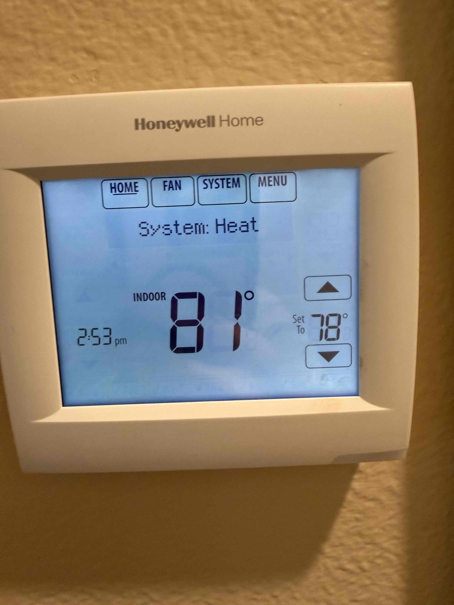 Found living room unit #302F with calling for heat not running. 4 red flashes for suction line temp sensor. No damage to wire plug at outdoor circuit board wasn’t fully connected. Plugged back in fully. Reset power and condenser came on. 106° supply temp in heat, 55° in cooling. System is heating properly, homeowner likes it warm, set to heat 78° on Honeywell 8000 per homeowner request.