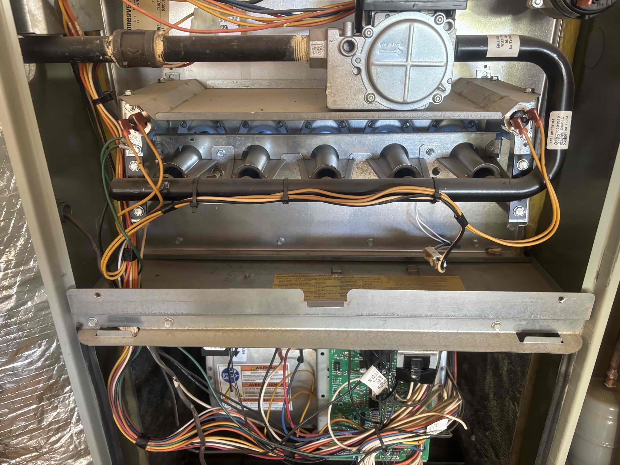 Performed a heating maintenance on a gas furnace located in garage. Check sequence of operations by checking out all electrical and temperature rise. At this time system is heating up the house properly cleaned out condensation line washed out washable filter and finish maintenance by making sure your system switched back into cool mode properly.