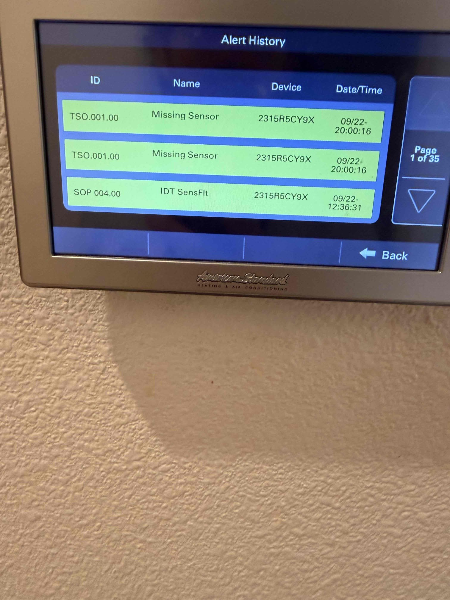 1050 thermostat by kitchen wasn’t online or connected to app, rebooted and network was 2 yellow bars but on other 1050 by master bedroom was fulll green bars and showed connected to smart home. She also stated temperatures for master bedroom and bathroom felt off. I changed and added 1050 thermostats to room sensors and have them values at 50% with room sensors, temperature on display matches Temperature in room better now . Was able to have both thermostats on app and connected to network , may be a router issue or 2.4hz 5hz cause one has yellow network signal the other all green. May either be a router issue, or what router hz is and may need tech support to see if they are able to see what network hz it is and if needed to change, if all else then may start by replacing the room sensors, and very last the kitchen area 1050, but it is all working exactly as it should when finished it’s disfnostic.