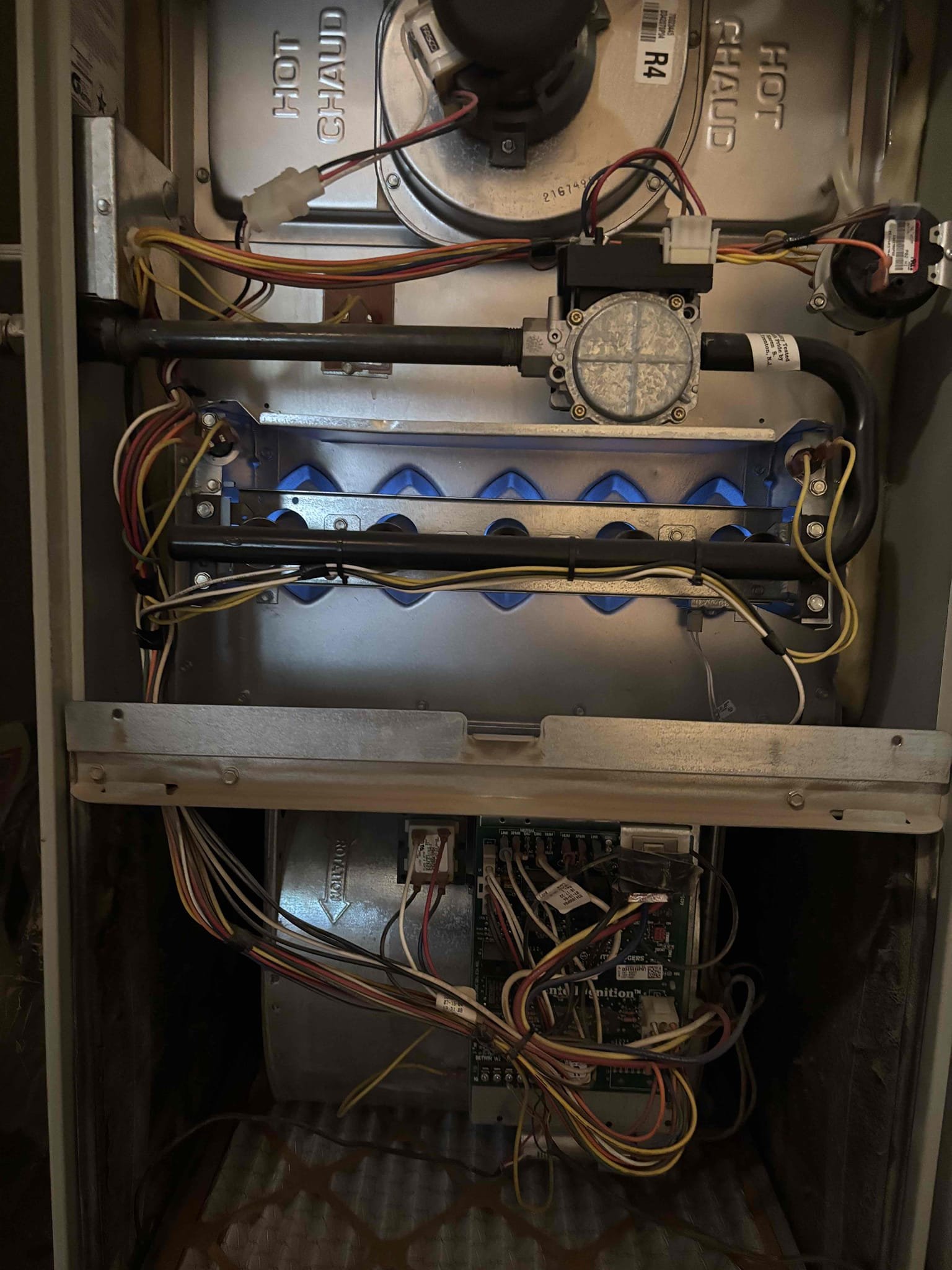 Performed a heating maintenance on a gas furnace located in hallway closet. Check all electrical and temperature rise. Cleaned out condensation line changed out filter at this time. System is heating up the house properly. Finish maintenance by making sure system switched back into cool mode properly.