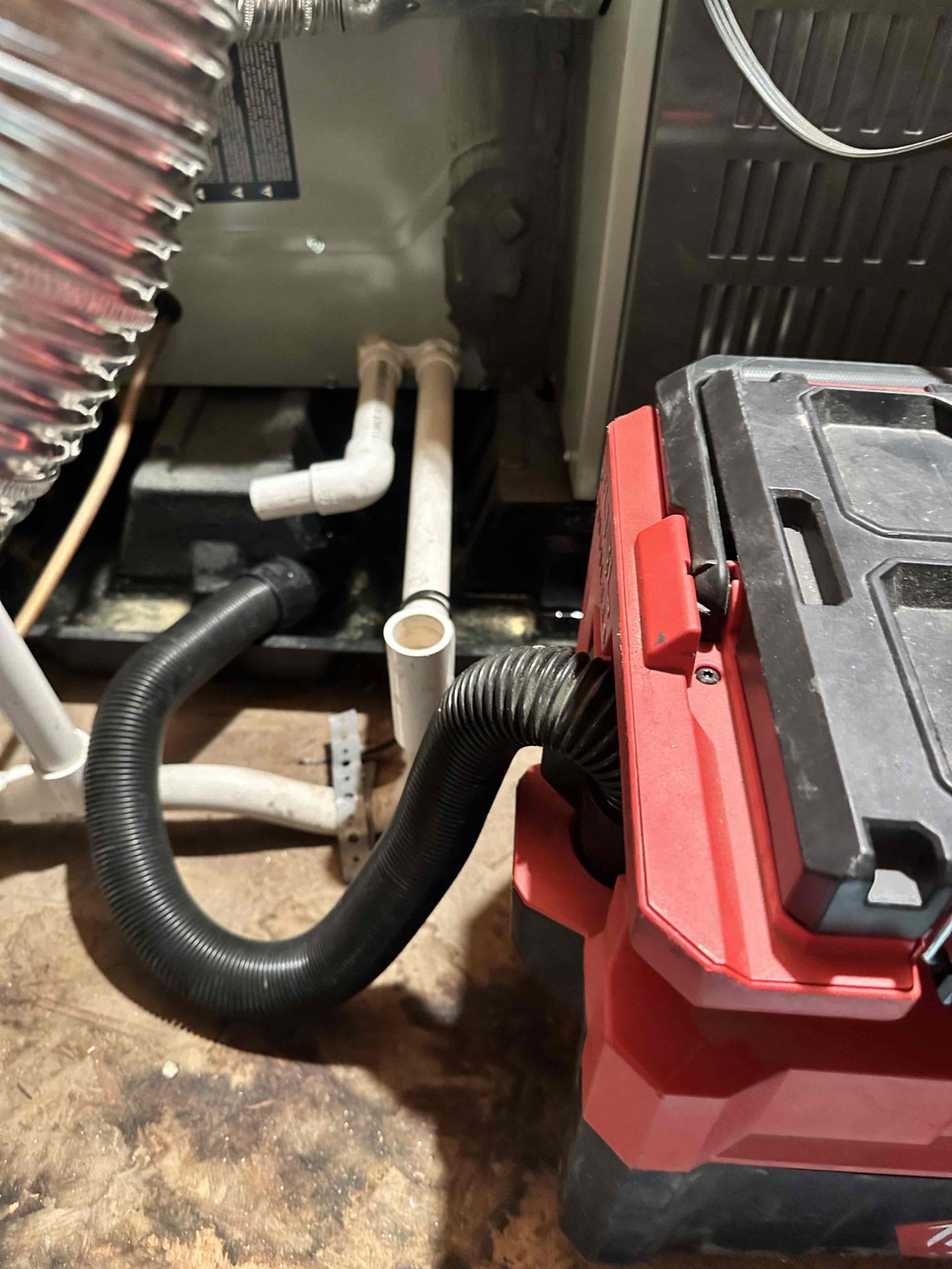 Upon arrival system was on and running client stated unit just turned on yesterday went up in attic noticed water in safety pan vacuumed water out and cleaned condensation line tested water is draining properly at this time unit is cooling 