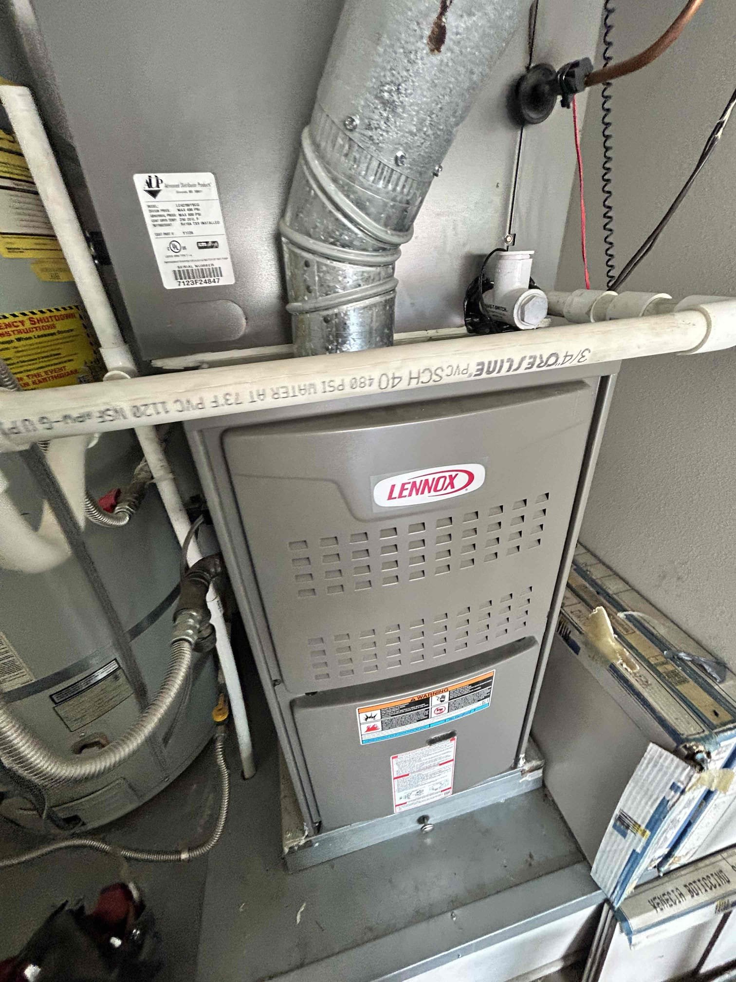 Performed annual maintenance on a 2017 Lennox gas furnace. Replaced the 20x25 filter located in the filter rack. Checked the Honeywell n100 thermostat to ensure proper operation in both heating and cooling modes. Followed the sequence of operations and inspected the gas valve, safety switches, flame sensor, blower motor amperage, and capacitor. Cycled the system and verified proper operation. Cleared the condensate drain line to ensure proper drainage. System is operating properly at the time of service.