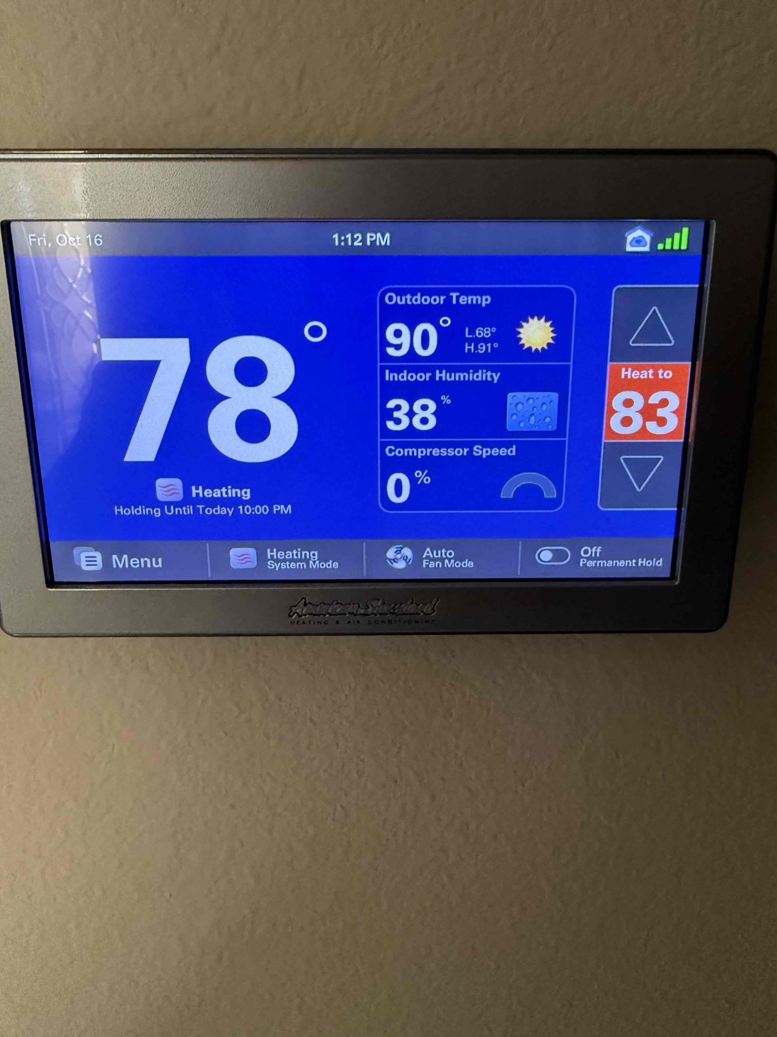 Performed indoor unit and heating maintenance on American Standard platinum split system, 80% gas furnace in master closet attic. Also cleaned and checked casita ductless. Replaced 20x30 and 14x14 ceiling filters. 1050 thermostat working properly, tested net mode from thermostat, no alerts, reminders, or any issues. Cleaned off attic platform. Cleaned our burner compartment. Checked all heating, electrical, and safety components working properly, all working safely and to manufacture specifications. Zero carbon monoxide detected. Gave homeowner Starbucks gift card.