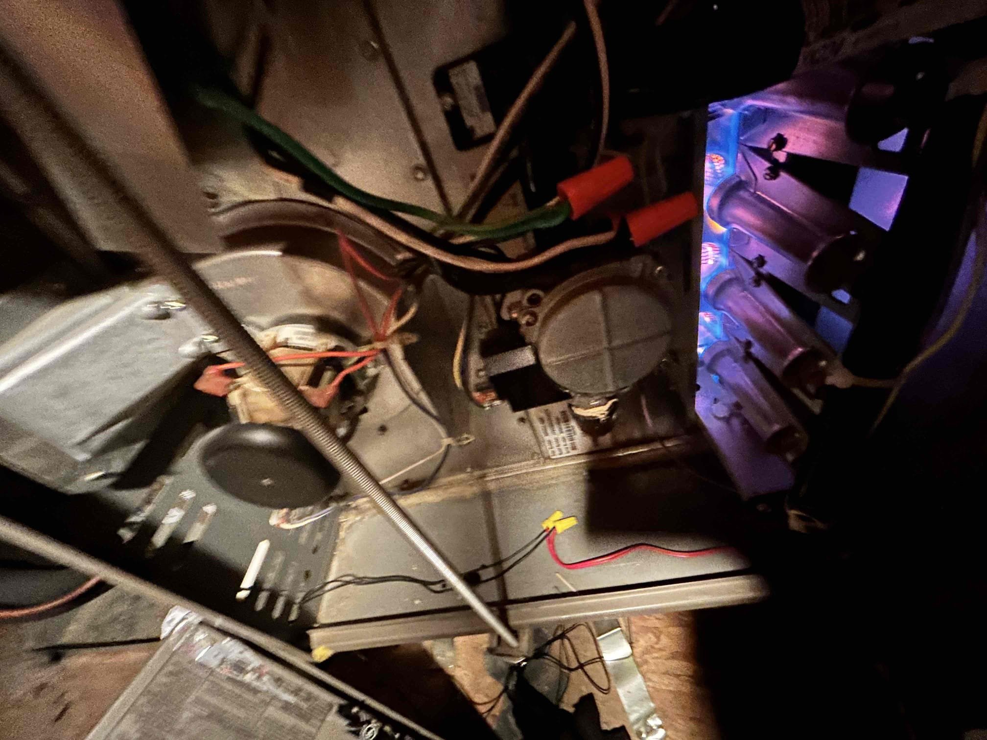 Perfeomed annual maintenance on 2005 Gorg Gas Furnace
* Replaced air filters, changing from 20 x30 n 14x14 filters.
* Checked the temperature rise across the furnace.
* Inspected and tested the gas valve and safety switches.
* Inspected the flame sensor, hot surface igniter, and blower motor capacitor.
* Checked the circuit board; no fault alerts were present.
* Cleared the condensate/drain line and verified proper drainage.
* Inspected the ductwork and plenum; no signs of damage or collapse were observed.
 The furnace is operating properly at the time of service. Annual maintenance was completed, and no active circuit board alerts were observed.
System operating normally upon completion of maintenance.