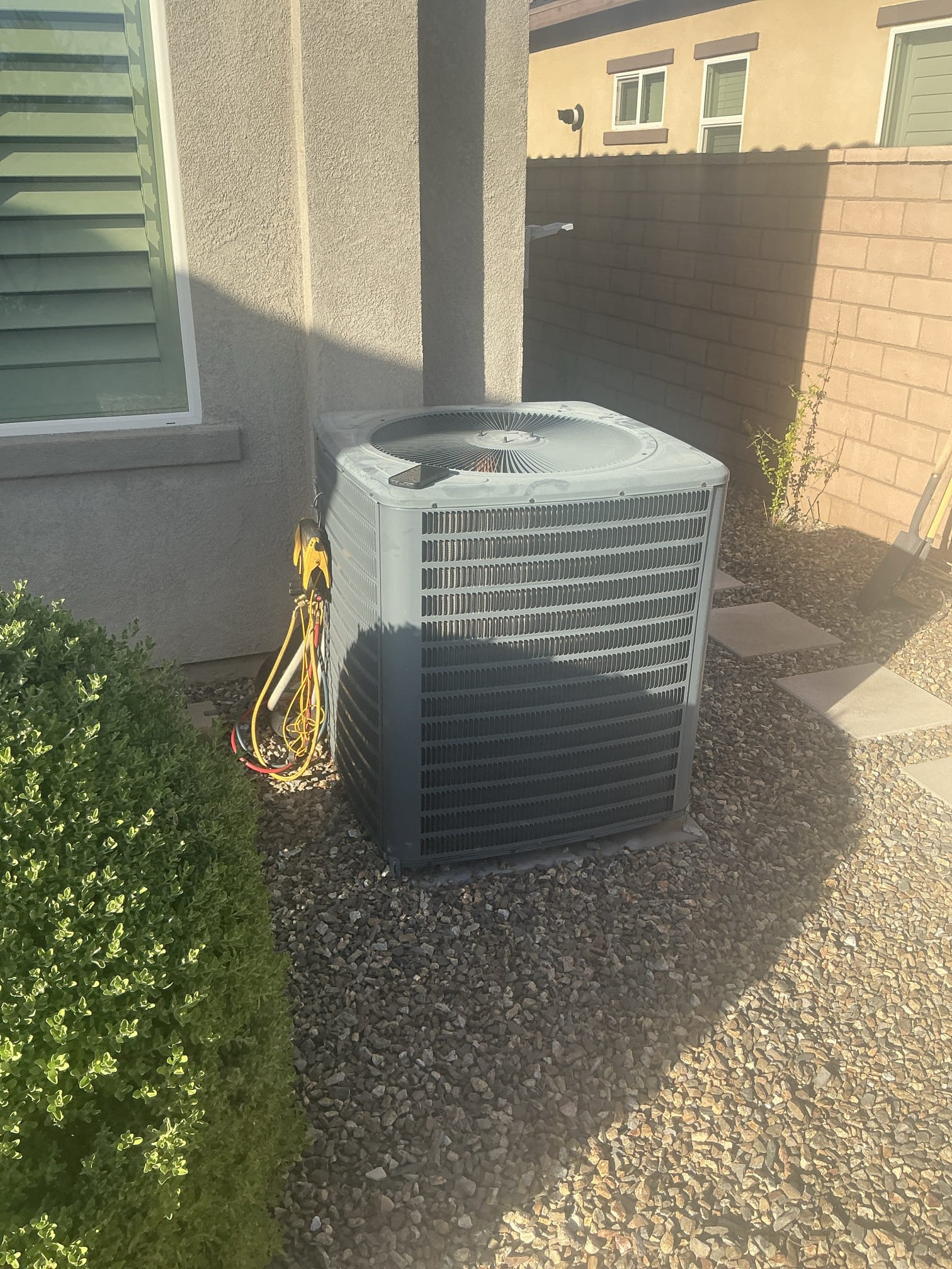 Performed diagnostic on 2020 Goodman equipment. Major leak in condenser coil (see photo). Also found failed compressor, compressor starts then over amps then overheats, compressor non operational. Also noticed blower motor in attic not working. Verified motor is receiving proper 120v/24v. Blower motor is failed also. Advised on repair and replacement. Equipment is under warranty though advised equipment uses 410a refrigerant which has been phased out and is no longer manufactured. Recommend replacing equipment to convert to new refrigerant. Attached repair and replacement options. 