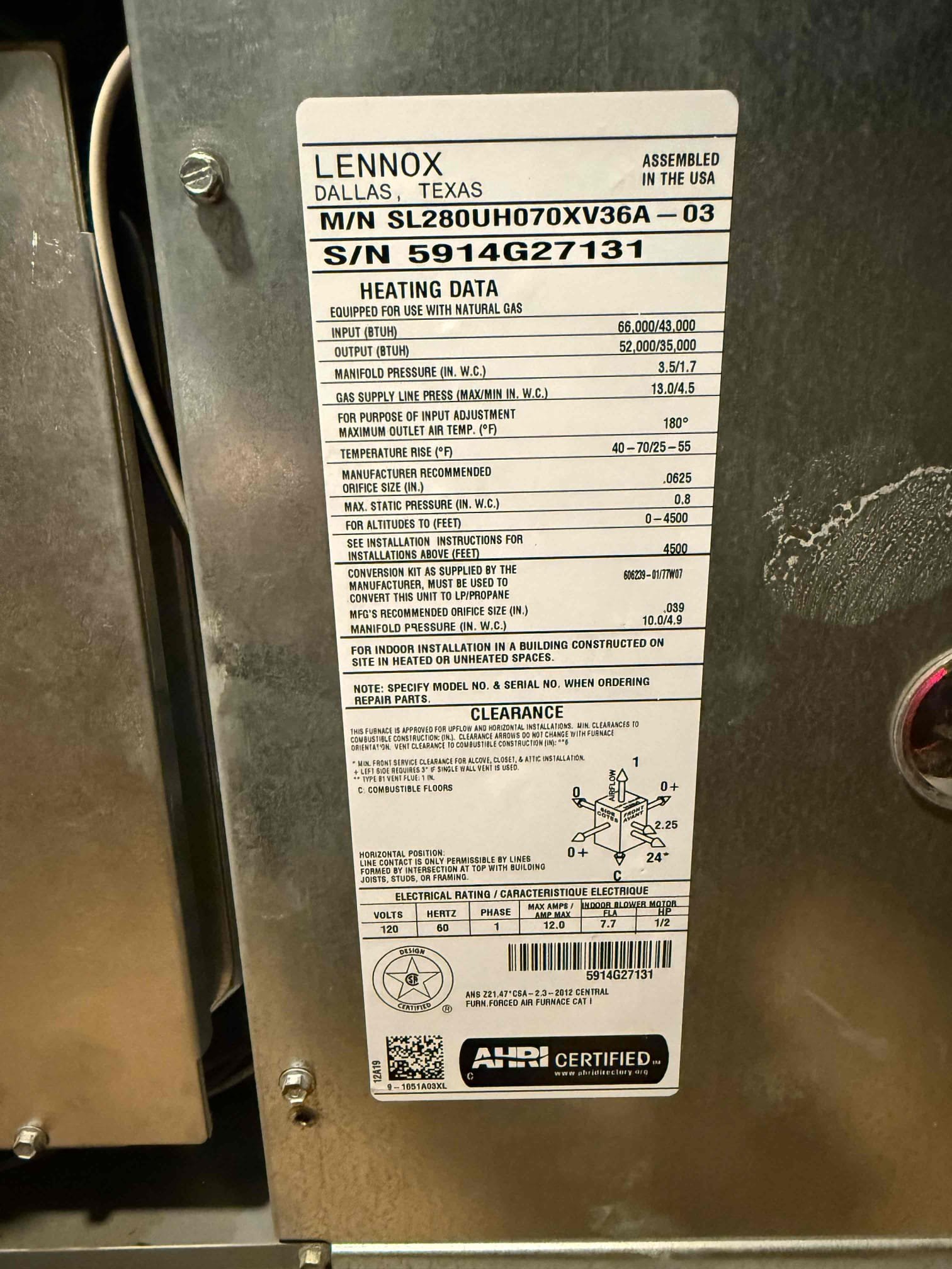 Performed indoor unit and heating maintenance on Lennox 80% gas furnace  in hallway (by garage entry) attic access. Replaced 20x30 and 14x14 ceiling filters. Cleared condensation drain. Cleaned off attic access. Cleaned our burner compartment. Air Scrubber still good. Nest thermostat working properly. Heating sequence of operations was performed properly. Checked all heating, safety, and electrical components working properly. Zero carbon monoxide detected. Gave homeowner Starbucks gift card.