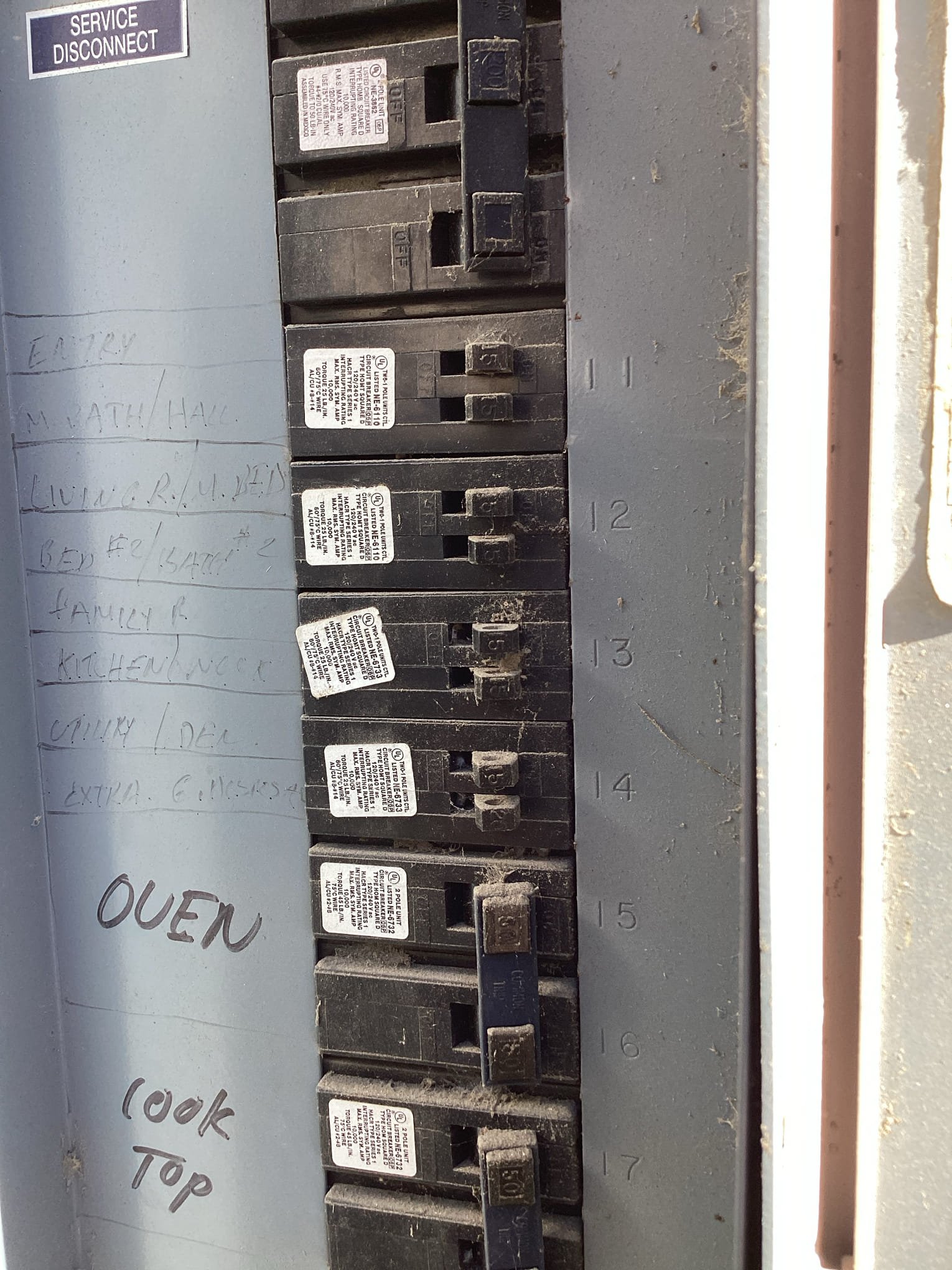 Arrived at customer’s home to diagnose outlets non op according to hvac tech. Found that a string of outlets in living room were non op. Found a tripped circuit breaker in main breaker panel. Reset breaker to restore power to circuit and resolve issue. Noticed a good amount of dirt and dust inside panel, as well as outdated breakers. Recommend a panel tune up with surge protection to prevent future failures.
