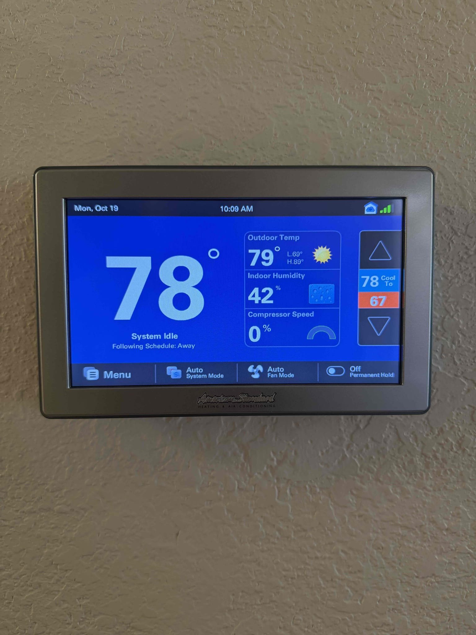 Performed an indoor safety maintenance on&nbsp; an American Standard furnaces. Filters located inside filter rack, fau located in garage, changed 20x25 filter, flushed condensation line, on fau followed sequence of operation, checked for amperage and voltage, checked for blower speed, check for any loose connections, check for carbon monoxide, check for temperature rise, check for capacitor, everything within range also cleared dust accumulated inside electrical component. Systems are working within specifications in heating at the time of maintenance. Gave Starbucks gift card
