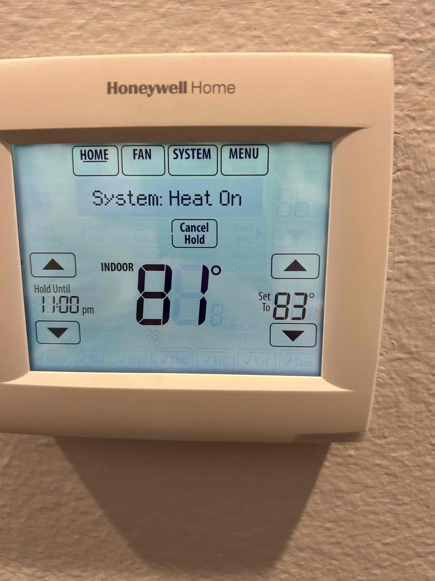 Performed annual maintenance on a 2022 two zone 5 ton American standard split system.
Replaced the 20 × 25 air filter and the 14x 14 air filter.
* Checked both Honeywell 8000 thermostats and replaced batteries in one thermostat. Didn’t have Batteries for the second thermostat.
* Checked zoning system communication and operation.
* Inspected blower operation and checked the system control board.
* Checked condensate drain operation to ensure proper drainage.
* Cycled the system in cooling mode and checked startup and operating performance.
* Checked compressor amperage and capacitor condition.
The American Standard 5 ton split system was operating at the completion of the maintenance visit.