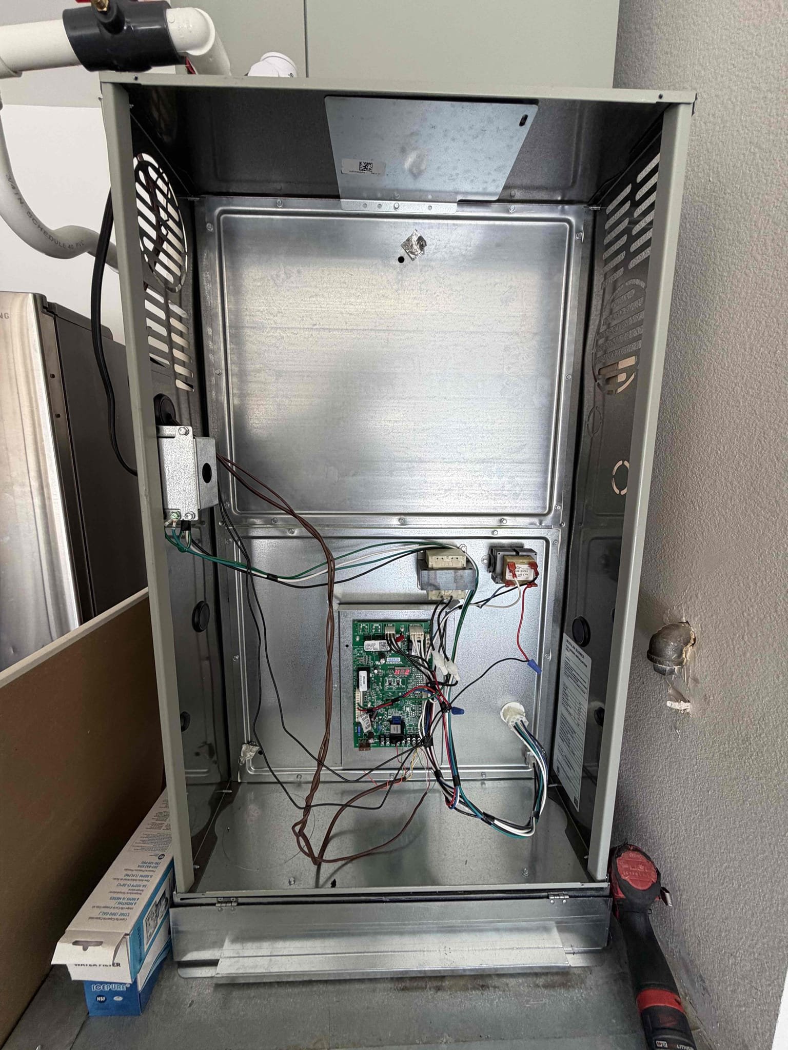 Performed an indoor safety maintenance on an American Standard furnace and a First company. The FAU is located in the garage, and first company located in casita. Replaced the 20x25 filter located in filter rack and the 22x22 filter located in the casita ceiling,Flushed the condensation line to ensure proper drainage. Checked the furnace sequence of operation to verify proper startup and heating operation. Tested electrical amperage and voltage to ensure readings were within the manufacturer’s specifications. Inspected blower motor operation and speed, checked electrical connections for looseness, and measured the temperature rise to verify proper heat output. Inspected the electrical compartment and cleared accumulated dust and debris. Recommended correcting the condensation drain termination because it currently drains underneath the foundation and does not have the required air gap. Verified the units were operating properly in heating mode, with all inspected components and reading