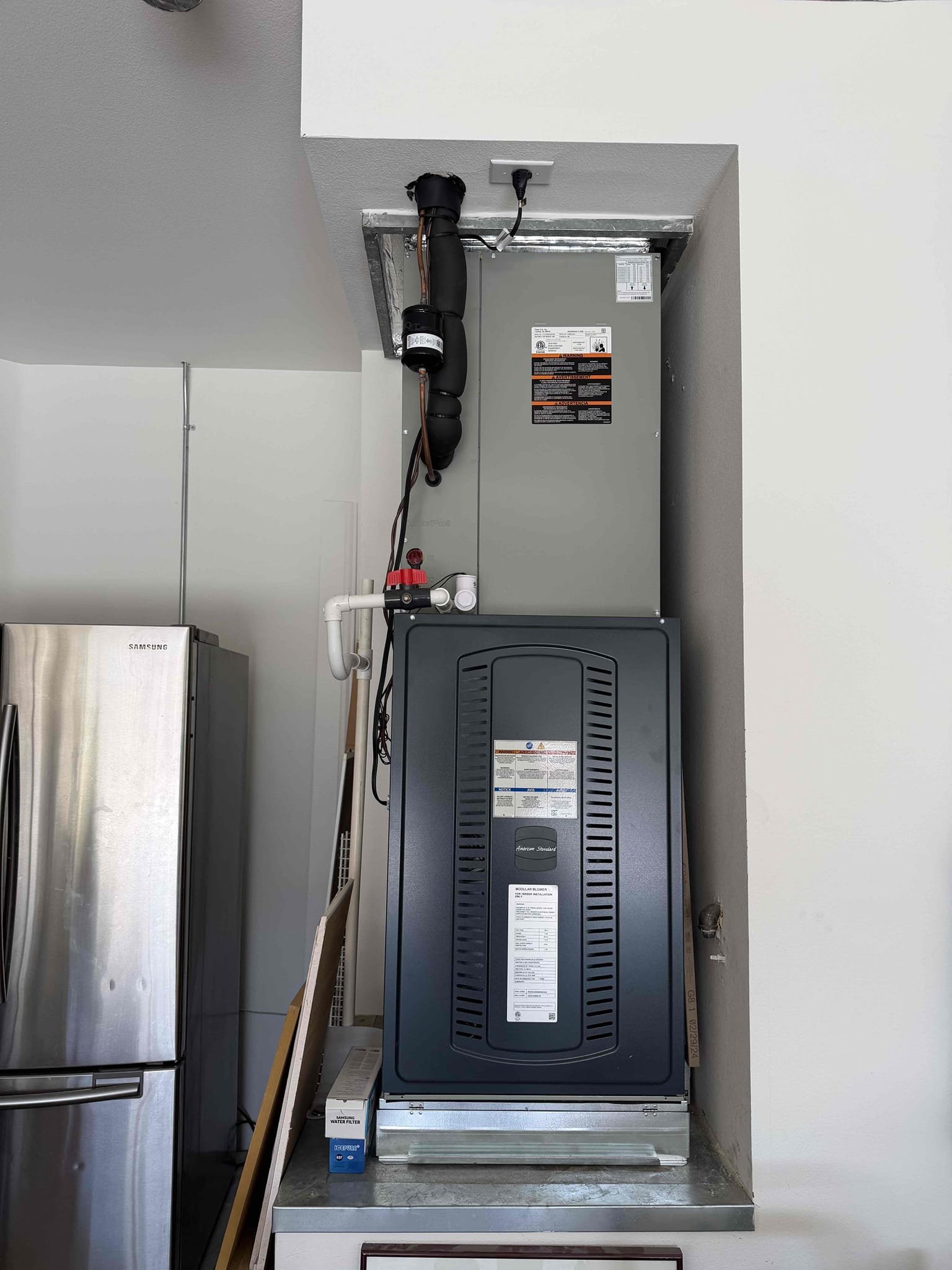 Performed an indoor safety maintenance on an American Standard furnace and a First company. The FAU is located in the garage, and first company located in casita. Replaced the 20x25 filter located in filter rack and the 22x22 filter located in the casita ceiling,Flushed the condensation line to ensure proper drainage. Checked the furnace sequence of operation to verify proper startup and heating operation. Tested electrical amperage and voltage to ensure readings were within the manufacturer’s specifications. Inspected blower motor operation and speed, checked electrical connections for looseness, and measured the temperature rise to verify proper heat output. Inspected the electrical compartment and cleared accumulated dust and debris. Recommended correcting the condensation drain termination because it currently drains underneath the foundation and does not have the required air gap. Verified the units were operating properly in heating mode, with all inspected components and reading