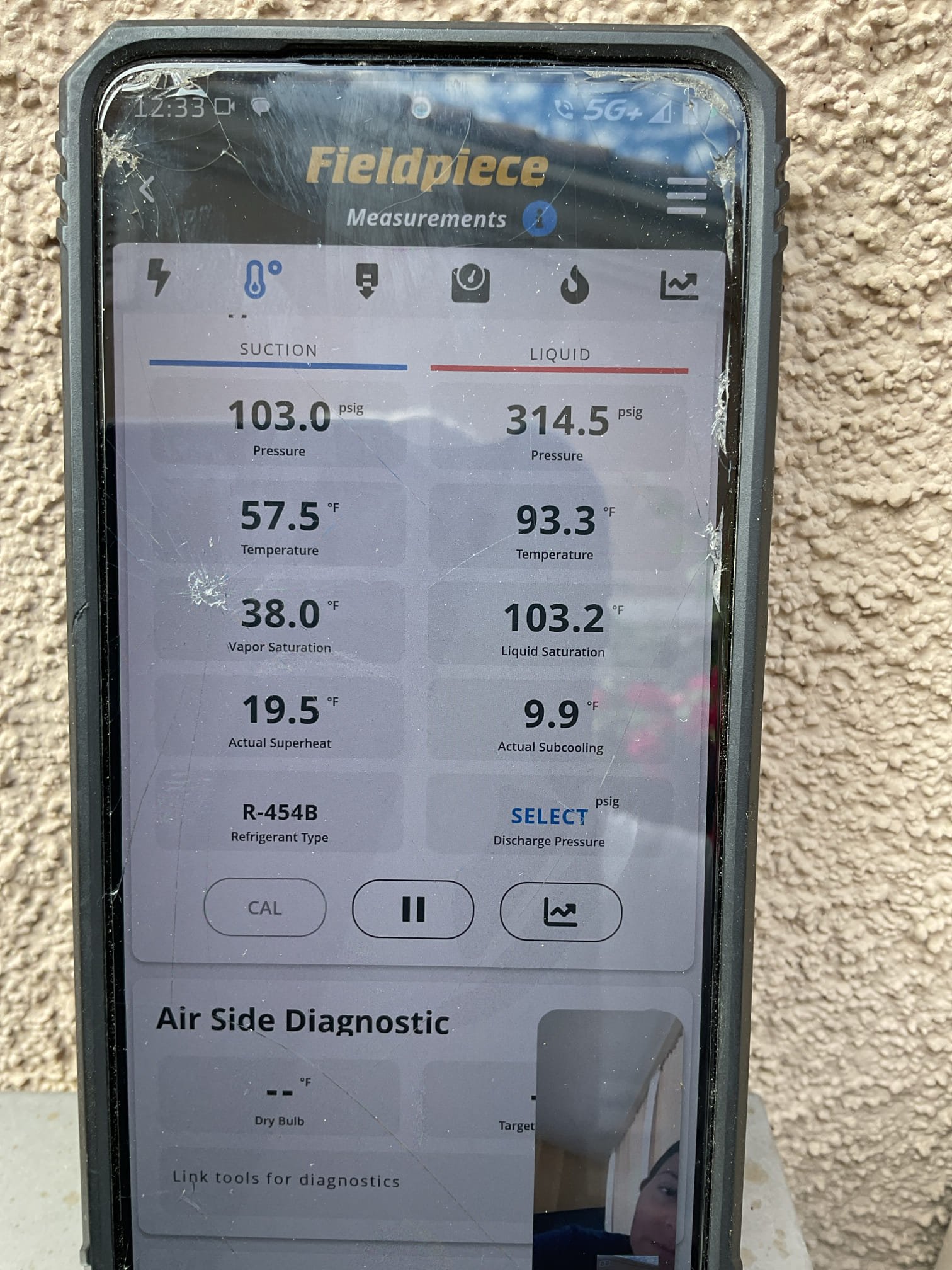 Outdoor safety check and maintenance: follow up from previous maintenance. 

True suction port Schrader valve was defective. Replaced Schrader valve at true suction port and sealed with cap. Checked voltage at disconnect. 120 V was found on each leg and 240 V were coming in and out of box. Checked temperature sensor J 22 discharge sensor. Found a resistance value of 1.2 5K ohms temperature value 175°. Charged system with 4 ounces of refrigerant, documenting before and after subcool temperatures. Cleaned oil and refrigerant from true suction line. Replaced 20 x 30 and 14 x 14 air filter. System is currently cooling the home at the time of maintenance – Starbucks. 