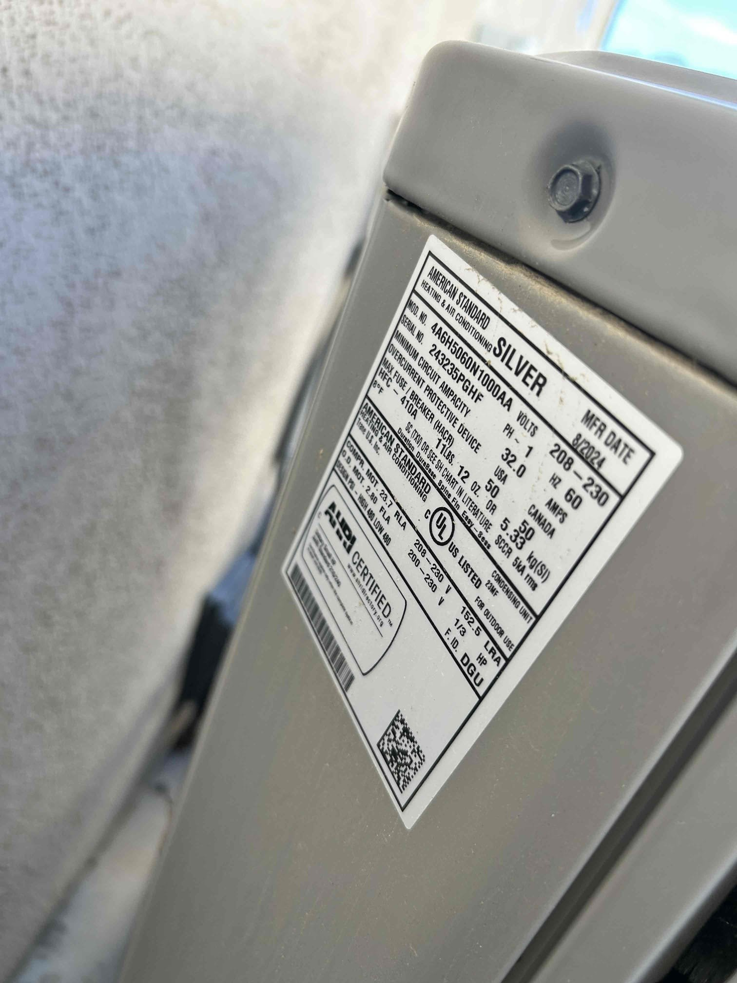 Equipment: 2024 American Standard 5 Ton Split-System Heat Pump
Thermostat: Honeywell S200
* Replaced three air filters:
    * (1) 14 × 14
    * (1) 10 × 10
    * (1) 20 × 30
* Checked thermostat operation and verified calls for cooling and heating.
* Inspected the six listed system operating components and electrical components.
* Inspected ductwork for visible signs of damage, deterioration, or collapse. No visible issues were observed.
* Cleared and inspected the condensate drain line and verified drainage at the attic and outdoor termination.
* Cycled the system in cooling mode and checked compressor operating amperage, including startup and running amperage.
* Inspected the contactor and verified normal operation during the cooling cycle.

Customer Concern and Recommendations
The customer reported a loud noise during system startup. Recommended installing hard start kit for less strain and reduce sound at start up.
The customer elected to defer the recommended evaluation at this ti