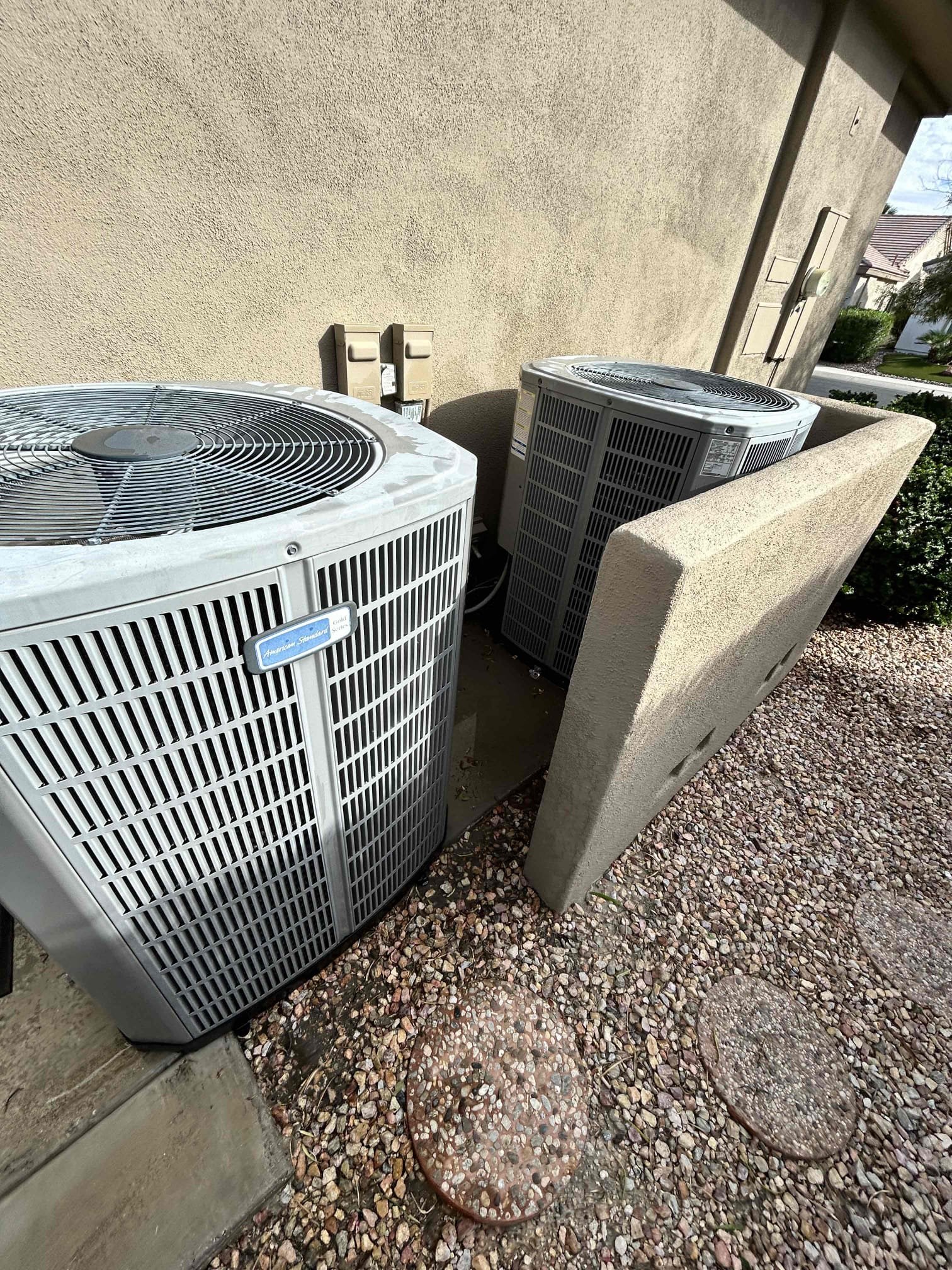 Equipment: Two 2016 American Standard split systems (straight-cool air conditioning with gas furnaces)

Maintenance Performed
• Performed annual maintenance on both systems.
• Washed down both outdoor units.
• Cleaned both washable air filters.
• Cleared condensate drain lines and verified proper drainage.
• Checked ECM blower motor amperage.
• Inspected capacitors and electrical components.
• Checked system water drainage and pressure switches.
• Inspected safety switches and verified proper operation.
• Inspected flame sensors, igniters, and gas burner assemblies.
• Cycled both systems through cooling operation and checked compressor amperage and related electrical components.

Findings and Recommendations
The living room system’s capacitor tested below manufacturer specifications. Recommended replacing the capacitor to help ensure reliable cooling operation. The client was informed of this finding, and communication was sent to the client’s husband, via email.

System Status
Both sy