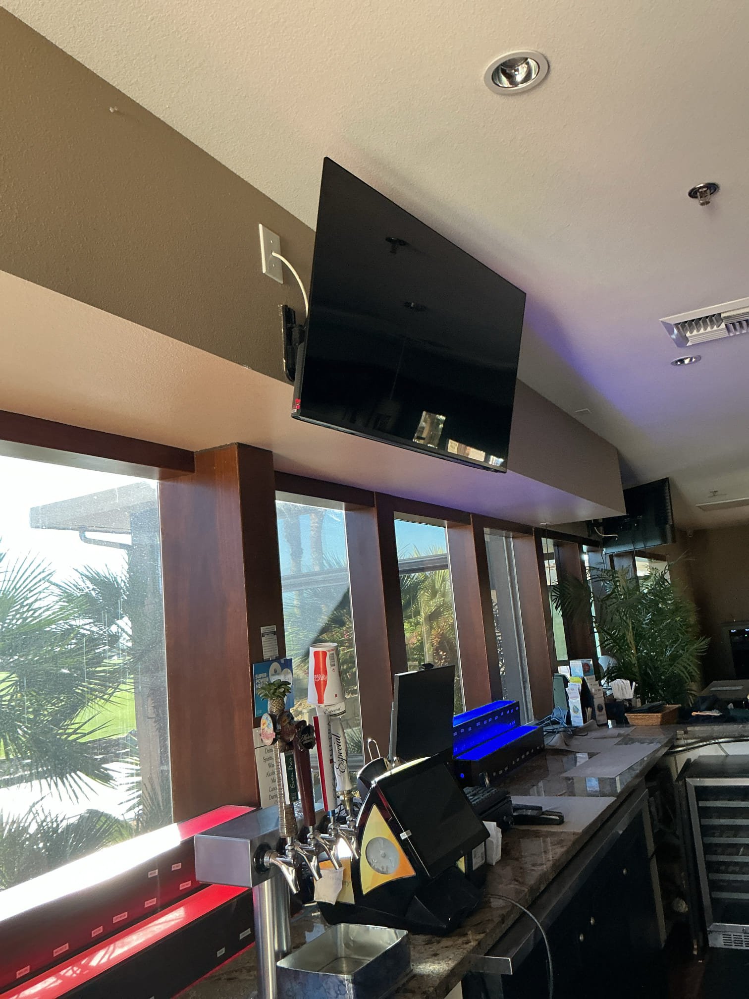 10/19/26
Run a dedicated 30 amp circuit using #8 gauge wire for new pizza oven about 45 feet distance from panel. Replaced pizza oven outlet and whip for plug. Additionally we upgraded the wire size coming from the junction box to pizza outlet. 

10/20/26 cut in two outlets in the ceiling of the bar area. Pulled power from existing outlet in the center of the bar. Add an outlet on both sides of existing outlet next to coax location. 