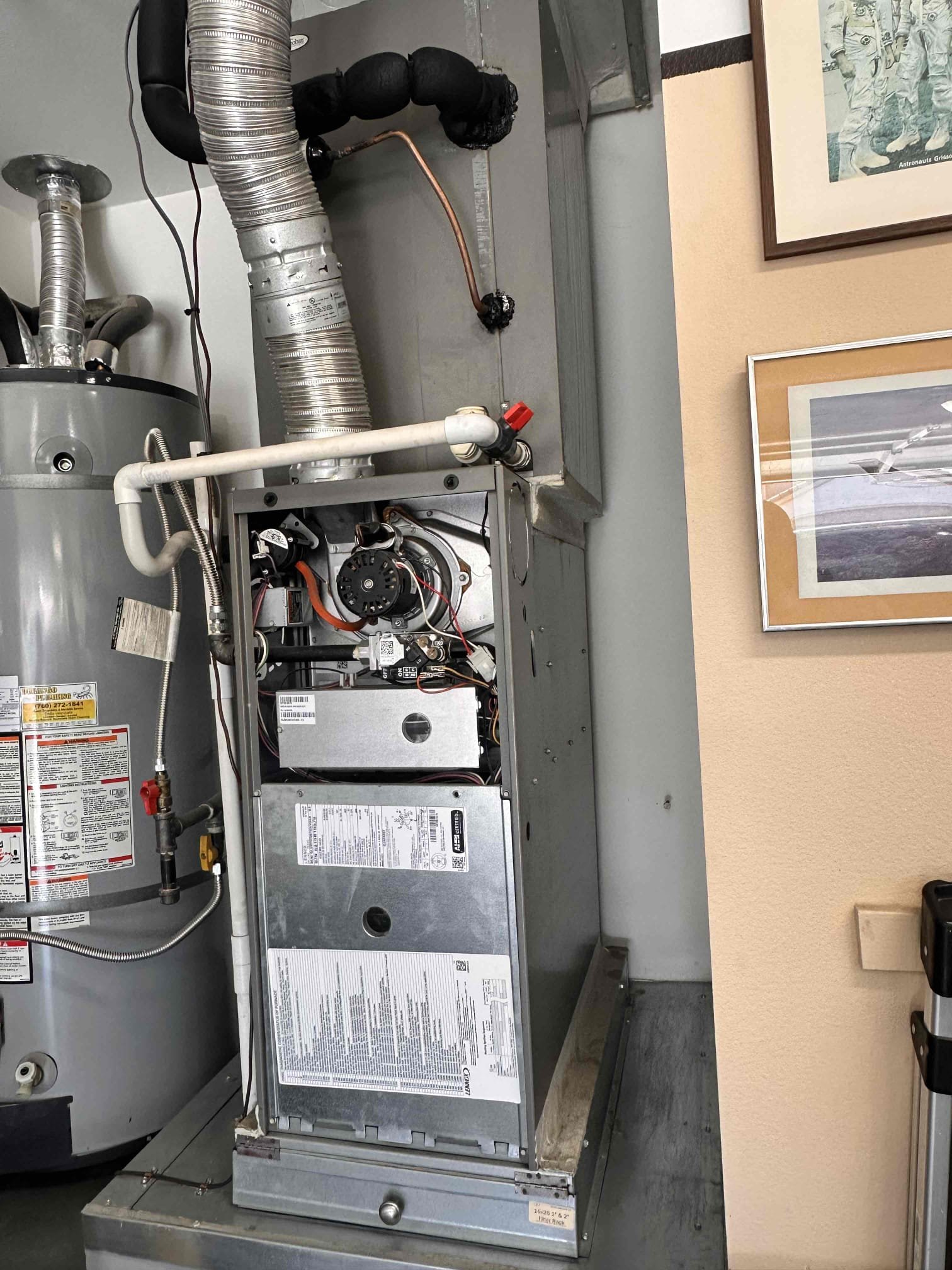 Performed scheduled routine indoor equipment maintenance and heating safety check on 2015 Lennox natural gas heating equipment.

Model: SL280UH070XV36A-03
Serial: 5915B15575
Manufactured: February 2015

Cleared electrical components and burner compartment of dust and debris. Verified proper heating sequence of operation, monitored burners, checked voltage and amperage, and verified blower and inducer draft motor operation. Checked safety and rollout switches, static pressure, and gas pressure. Verified zero carbon monoxide detected.

Recorded return-air temperature of 79.3°F and supply-air temperature of 119.6°F, providing a temperature rise of 40.3°F, within the manufacturer’s listed specifications.

Cleared condensate line, which terminates in the guest bathroom shower. Verified thermostat operation and cycled equipment to confirm proper heating operation. Equipment operating properly at completion of service.

Provided member with a Starbucks gift card.