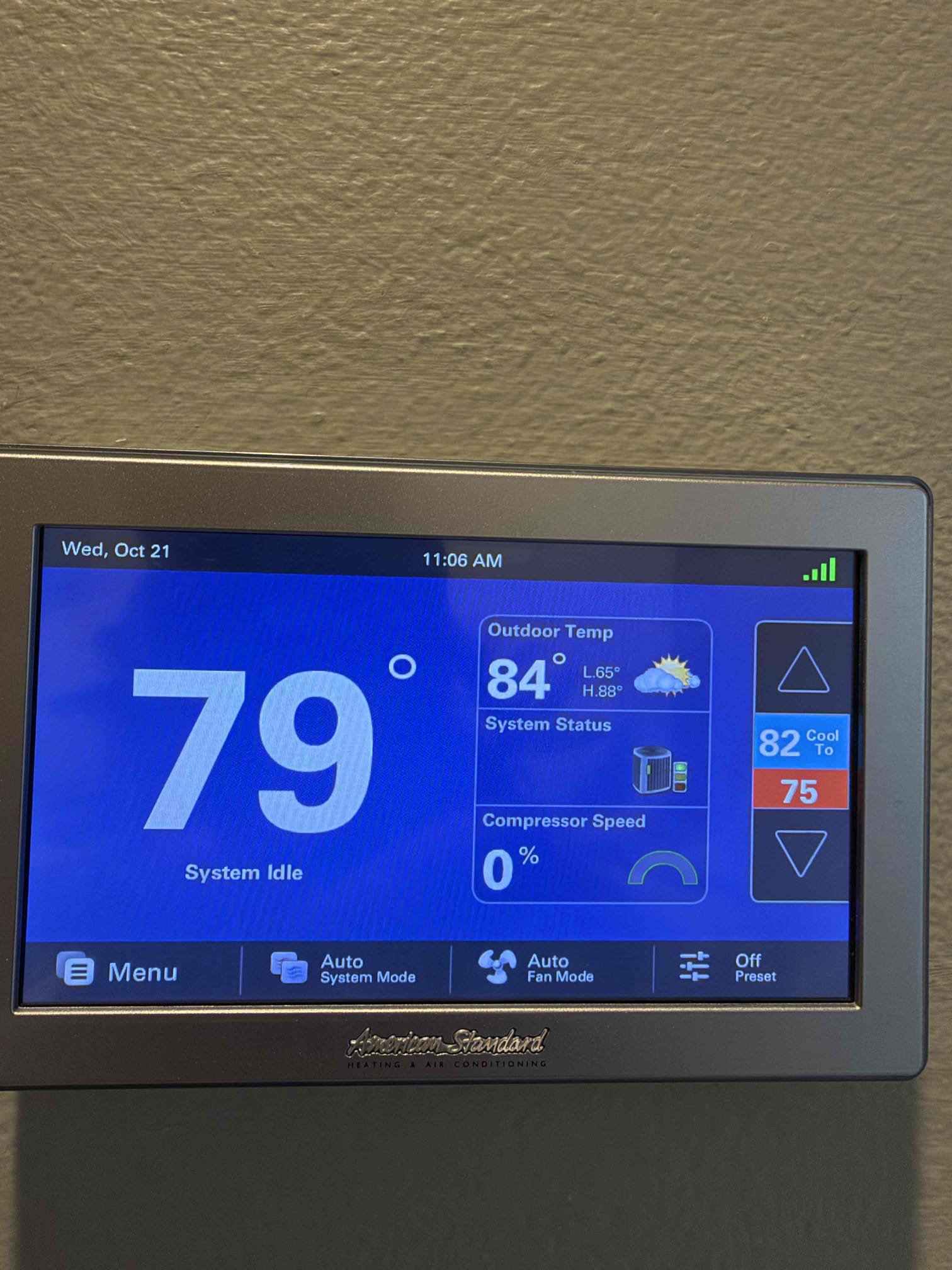Performed an indoor safety maintenance on two 2018 American Standard furnaces. One FAU is located in the garage and the other is located in the attic, accessed through the master bedroom closet. Filters are located inside the filter rack and on the indoor ceiling. Replaced the 20x25 and 20x30 filters and flushed the condensation lines to ensure proper drainage. Followed the heating sequence of operation on both systems and checked amperage, voltage, blower speed, electrical connections, carbon monoxide levels, temperature rise, and capacitors. Cleared accumulated dust from the electrical components. All readings and components were within range at the time of maintenance. Both systems are operating within specifications in heating. Provided the customer with a Starbucks gift card.