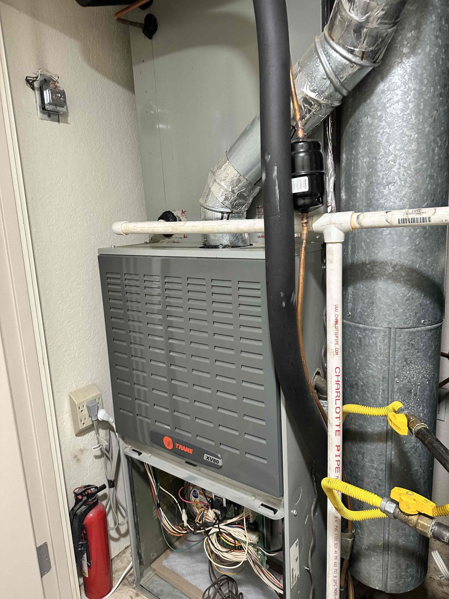 Rancho Mirage, CA - Annual Heating Maintenance – Two Trane Gas Furnaces

Performed annual preventive maintenance and heating safety inspections on two Trane gas furnace systems located in the indoor closet. Verified proper sequence of operation for both units. Replaced the 14×30 and 20×25 return air filters. Checked blower motor amperage, inspected inducer motor capacitors, and verified proper operation of limit switches and safety controls. Inspected and cleaned burners, cycled both heating systems, and verified proper ignition and burner operation. Cleared condensate drain lines and verified proper drainage.

Service Outcome: Both Trane furnace systems are operating properly in heating mode. Heating cycles, burner operation, and safety controls were verified during maintenance. Both units are operating within manufacturer specifications at the time of service. No further repairs were required at this time. Left Starbucks card behind 