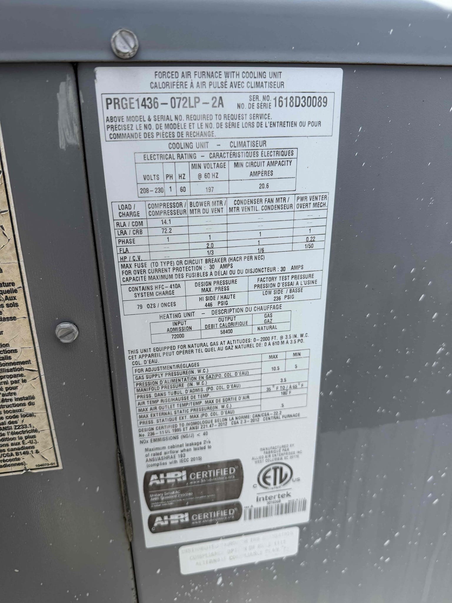 Performed a heating maintenance on 2 2018 Allied package unit, changed lakes  filter, filter located on hallway ceiling, flushed condensation line, on unit check for amperage and voltage, followed sequence of operation, check for carbon monoxide, check for capacitor, check for temperature split, everything within range also clear out dust accumulated inside electrical component area. System is working within specification in heating at the time of maintenance.