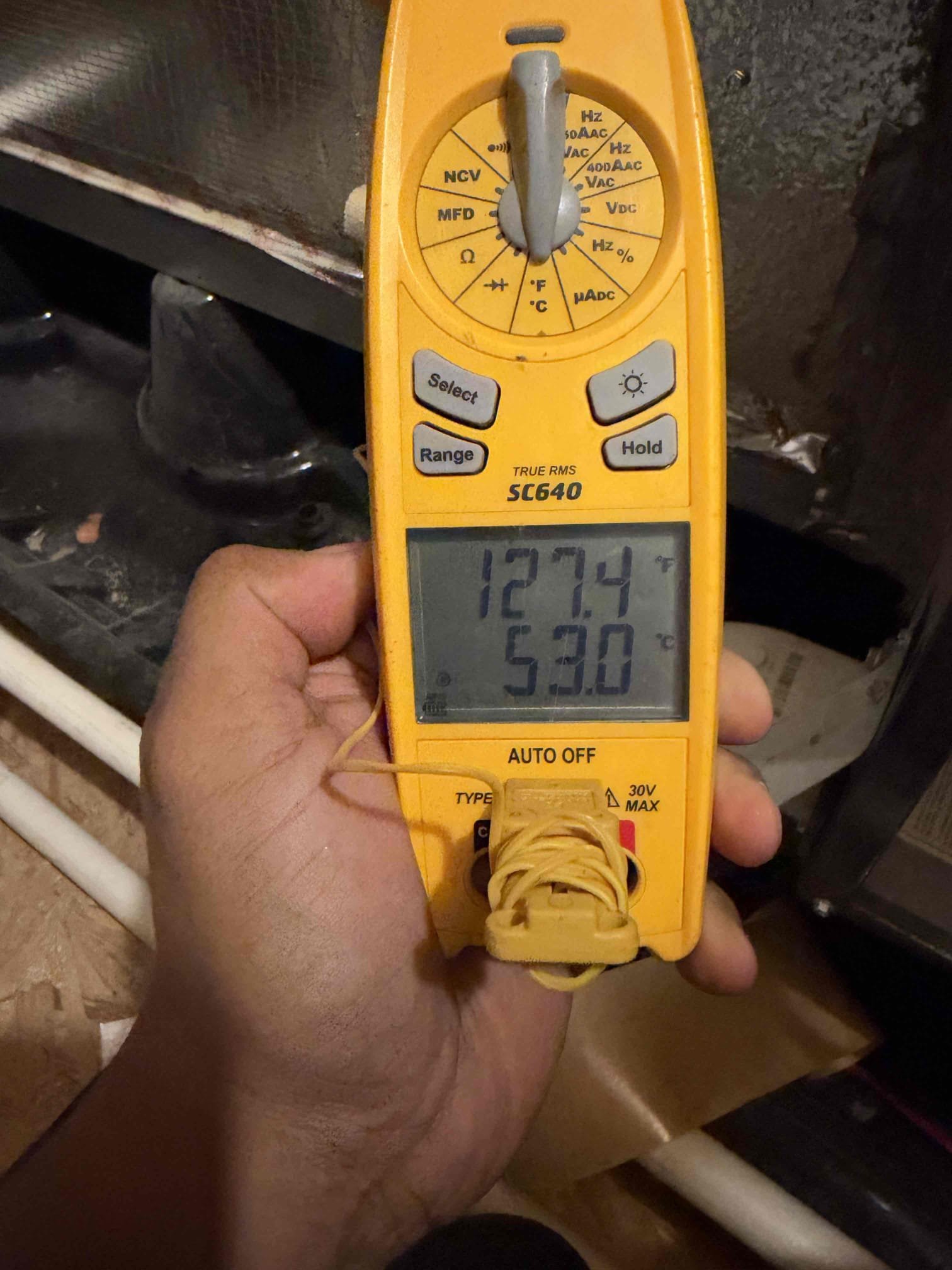Maintenance on a goodman 5 ton horizontal split system. Attic access located in master bedroom closet. Two 20 x 30 filter filters both located in hallway and one 20 x 20 in master bedroom. Condensation line is cleared filters changed. Verified condensate draining properly. Honeywell thermostat working properly. Verified all electrical and safety. Check system sequence of operation. Checked inducer fan motor amps, checked pressure switch, checked igniter, checked 24 V on gas valve, checked flame sensor, checked, motherboard, checked blower motor, checked air scrubber. Verified system is on and heating. All within range and working properly. System is working at time of maintenance. Also perform maintenance on mini split in garage. Scheduled next maintenance appointment with client.