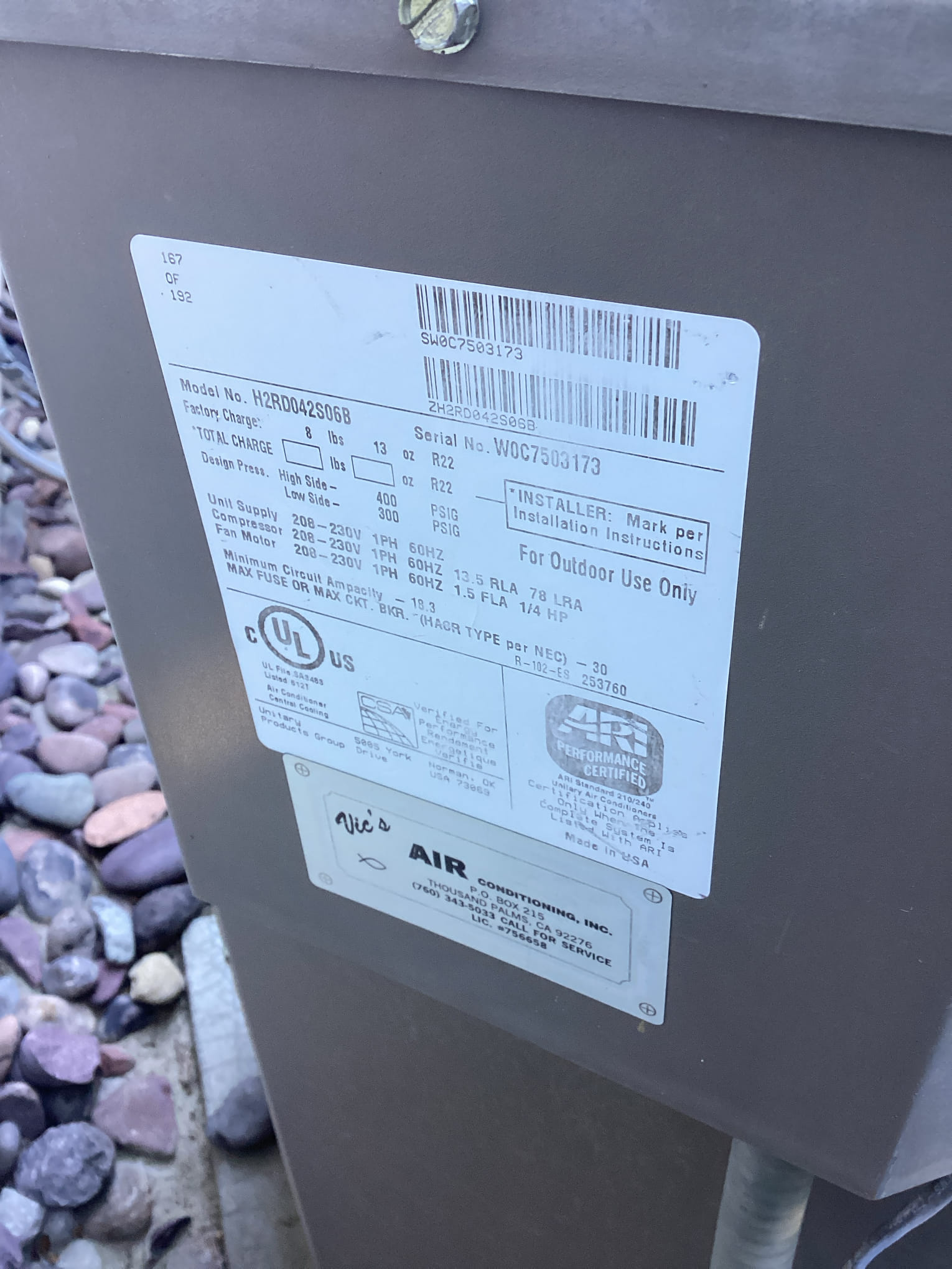 La Quinta, CA - Installing 3 Ton American Standard Gold 17 Horizontal Split Heat Pump. Honeywell S200 wifi tstat.