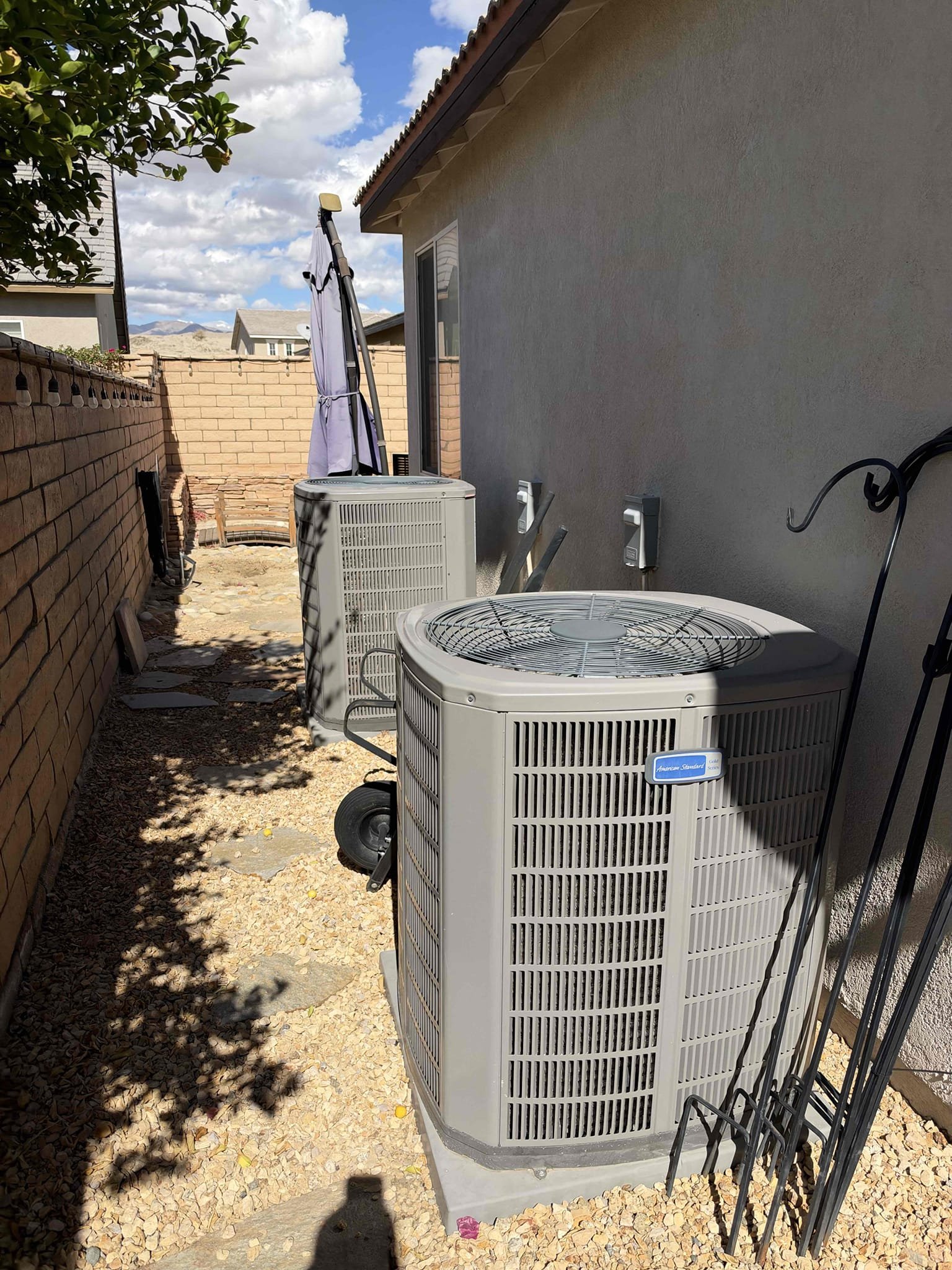 Maintenance on two American Standard gold series 3 ton and 5 ton horizontal heat pump. Attic access in master bedroom closet. Two 20 x 30 filters both in hallway. Condensation line cleared filters changed. Verified condensate drain properly. Two ecobee thermostats working properly. Verified all electrical and safety. Checked both systems sequence of operation. Checked compressor amps, checked fan motor amps, checked capacitors, checked fuses and disconnect box, checked inrush, checked temperature rise. Verified 24 V for two stage. All within range and working properly both systems are heating. Both systems are working per manufacture spec. Schedule next maintenance appointment with client.