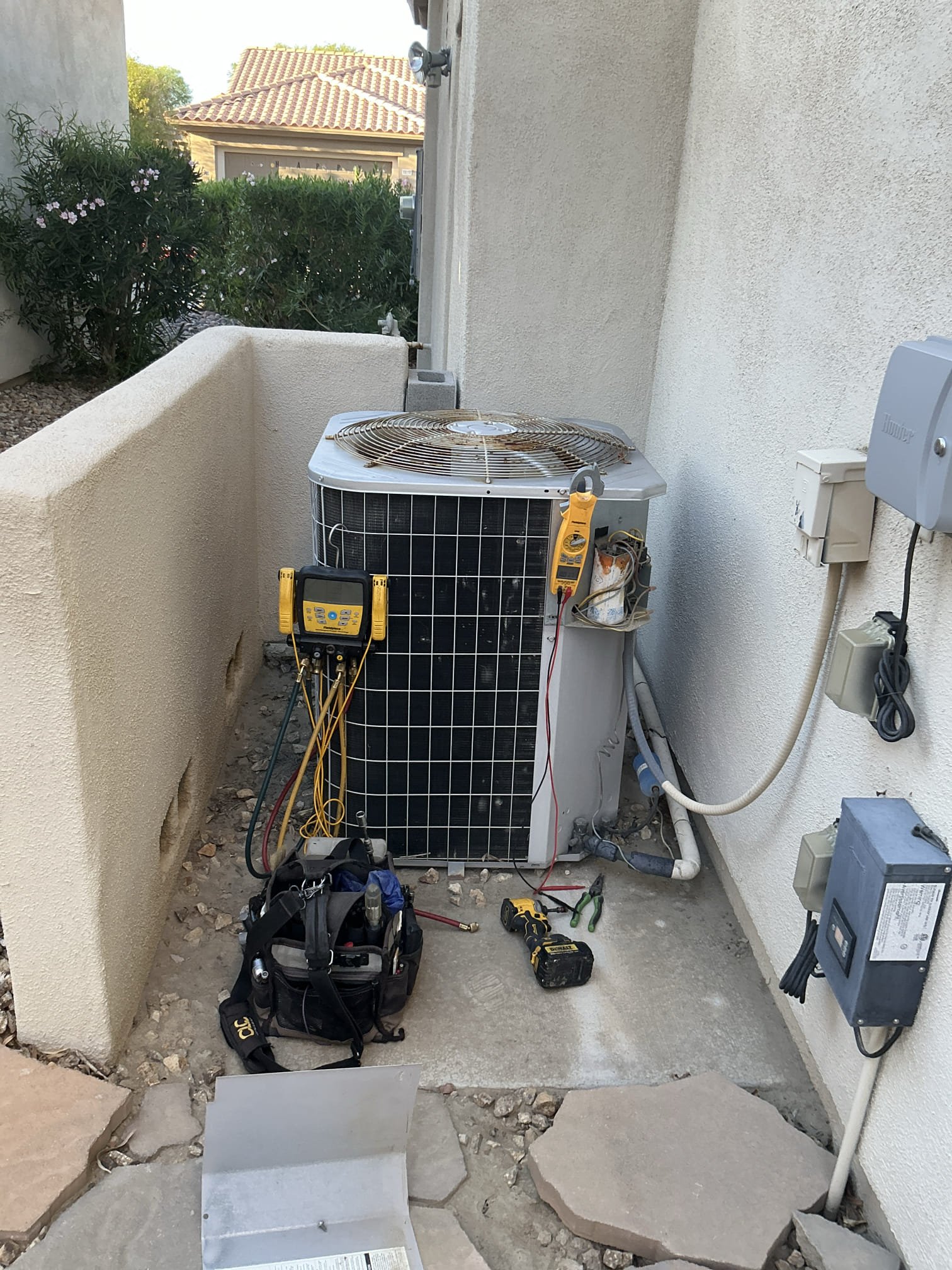 Diagnostic on 1999 equipment. Compressor struggling to start do to failed capacitors. Once started compressor struggling do to poor , well past its life expectancy. Equipment in very poor condition with multiple additional potential problems. Will schedule to install new equipment. Office to call and schedule, collect deposit 