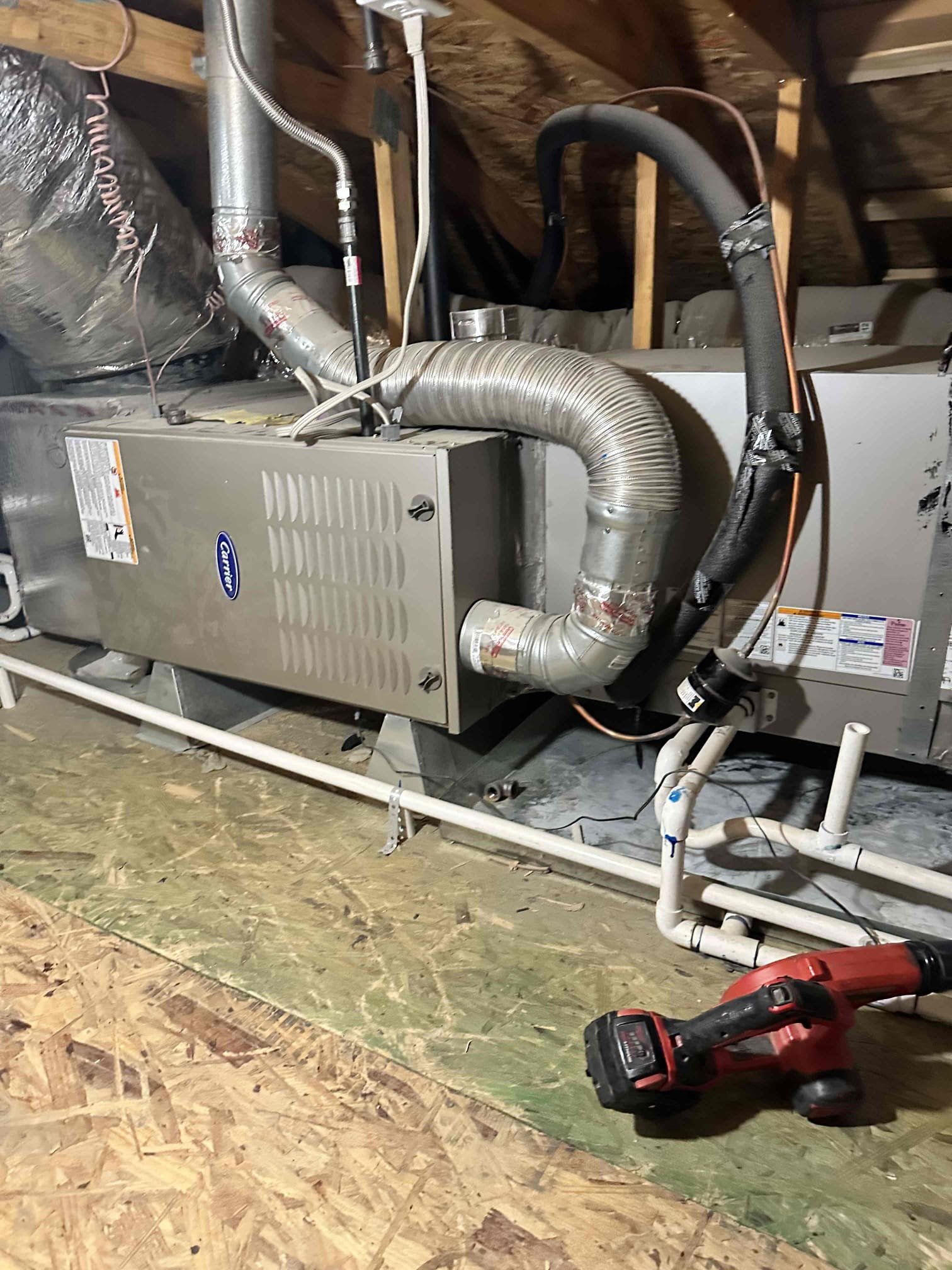 Performed indoor safety check annual maintenance in heat on 2 carriers splits location Landry room attic, followed Sequence of operation Changed 3 20x30 filters checked amps on blower motors limit switches safety switches working at range cleared mechanical components cleared condensation lines units are working to manufacture specification in heat 